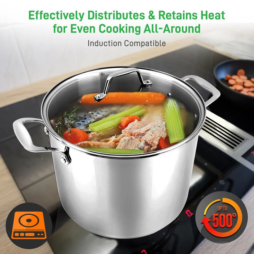 NutriChef Heavy Duty 8 Quart Stainless Steel Soup Stock Pot with Handles and Lid - Image 4