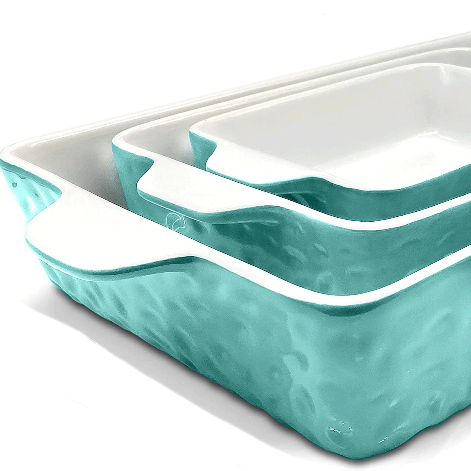 NutriChef Rectangular Ceramic 3 Piece Nonstick Kitchen Bakeware Pan Set, Aqua - Image 3