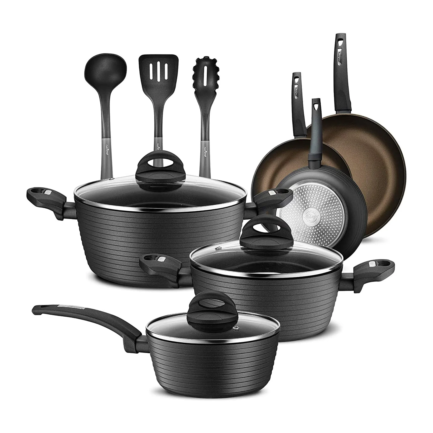 NutriChef Ridge Line Nonstick Kitchen Cookware 12 Piece Pots & Pans Set (4 Pack) - Image 2
