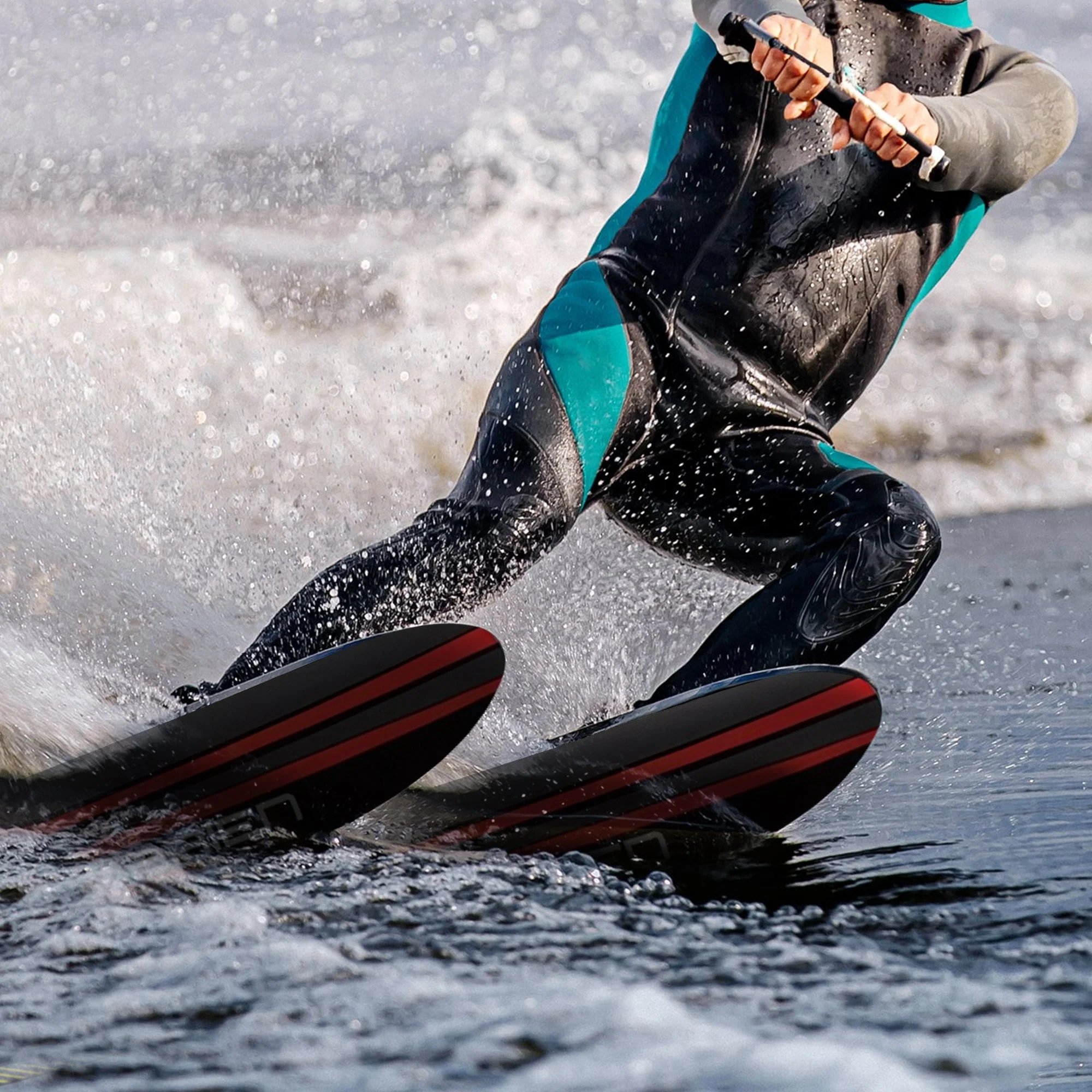 OBrien Vortex Combo 65.5 Inch Adult Mens Size 4.5-13 Wide Body Water Skis, Red - Image 4