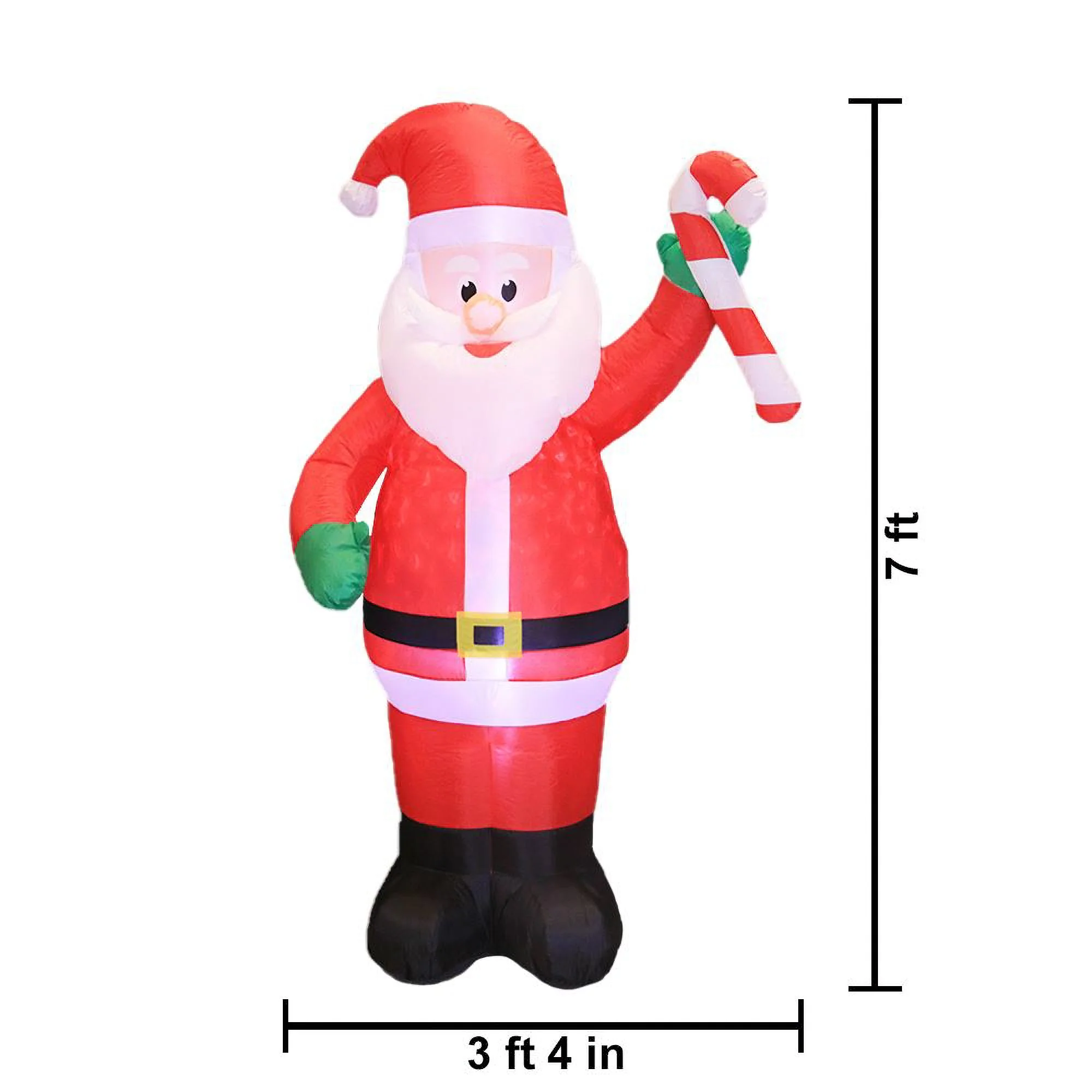 Occasions 7' Inflatable Swirling Lights Santa with Candy Cane Yard Decoration - Image 5