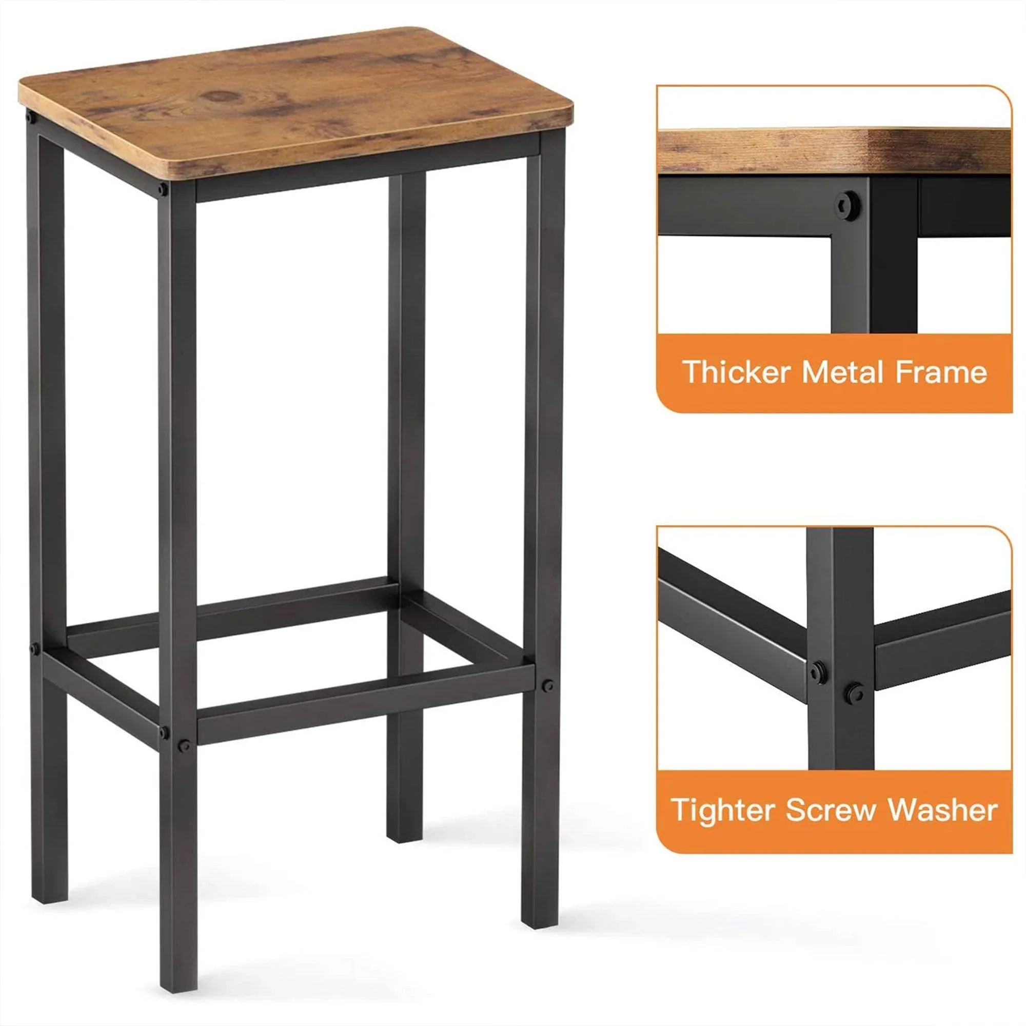 ODK 25.6 Inch Height Wooden Counter Stool Seat Barstool, Rustic Brown (2 Set) - Image 3