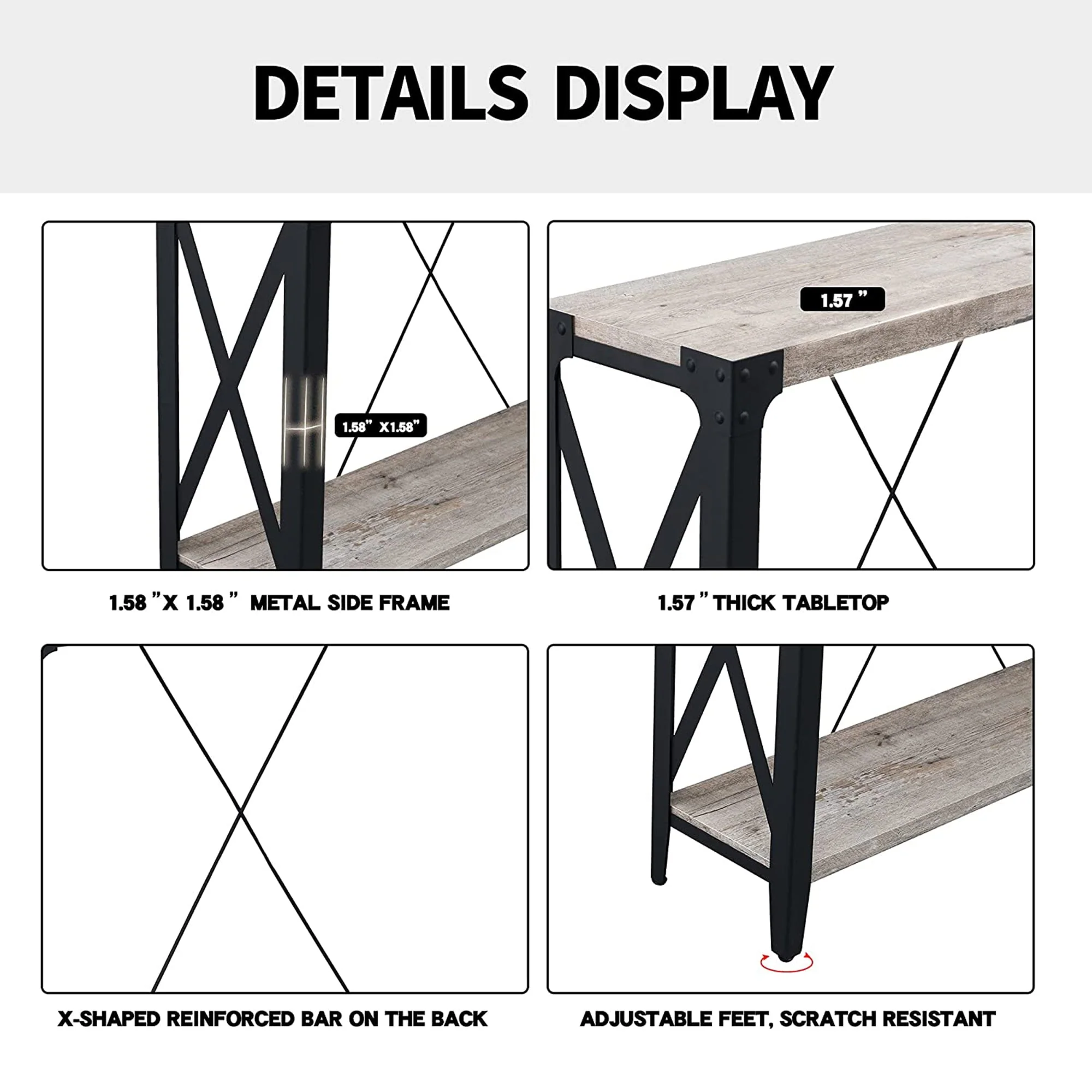 OKD 46 Inch 2-Tier Console Sofa Hallway Entryway Accent Table, Light Rustic Oak - Image 2