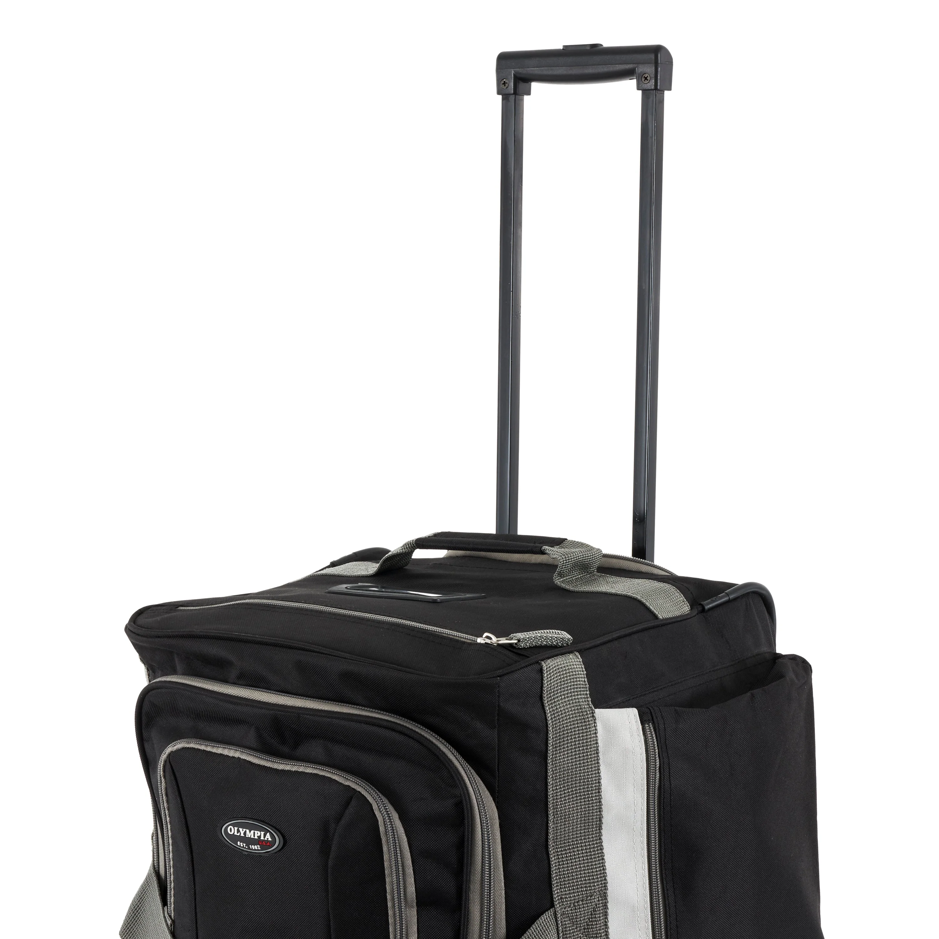 Olympia 22 In 8 Pocket U Shape Rolling Duffel Bag with Retractable Handle, Black - Image 4