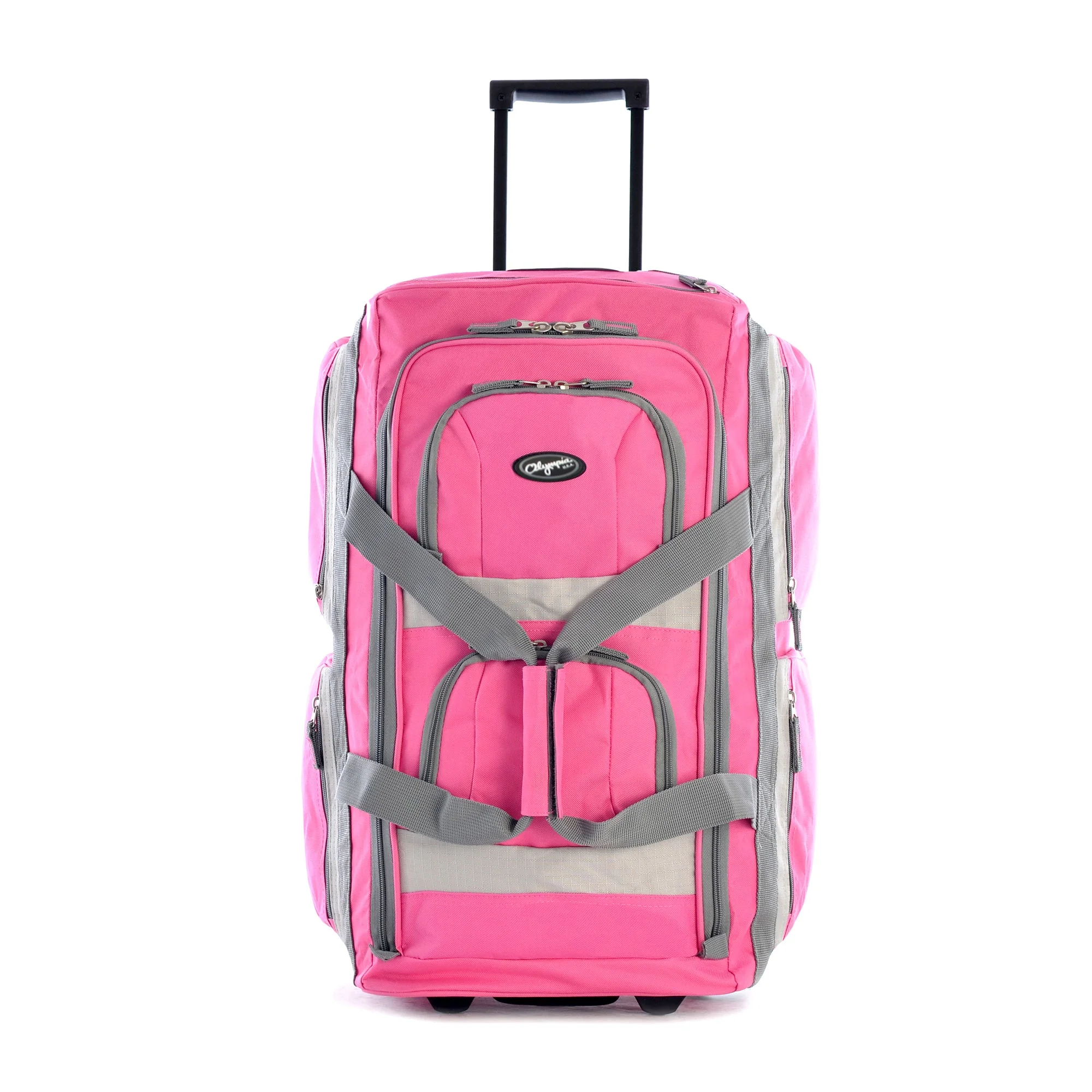Olympia 22 Inch 8 Pocket Rolling Duffel Bag with Retractable Handle, Hot Pink - Image 2