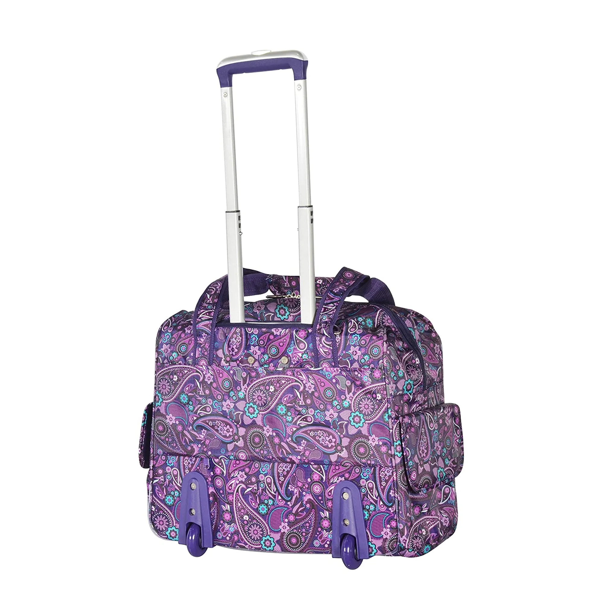 Olympia Deluxe Fashion Rolling Overnighter Luggage Suitcase, Purple Paisley - Image 2
