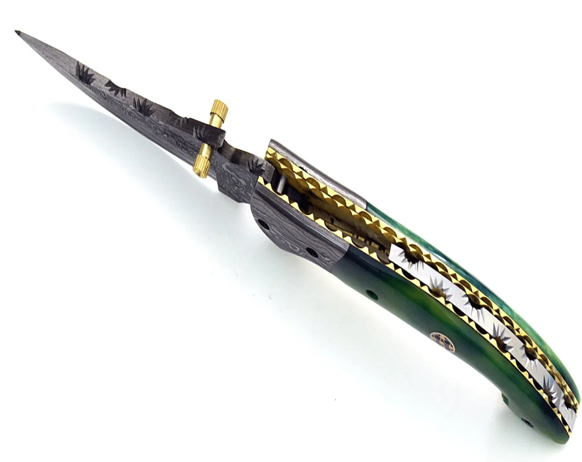 Omni Damascus Pocket Knife with Bone handle & Sheath - Image 5