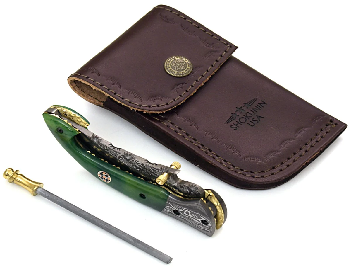 Omni Damascus Pocket Knife with Bone handle & Sheath - Image 6