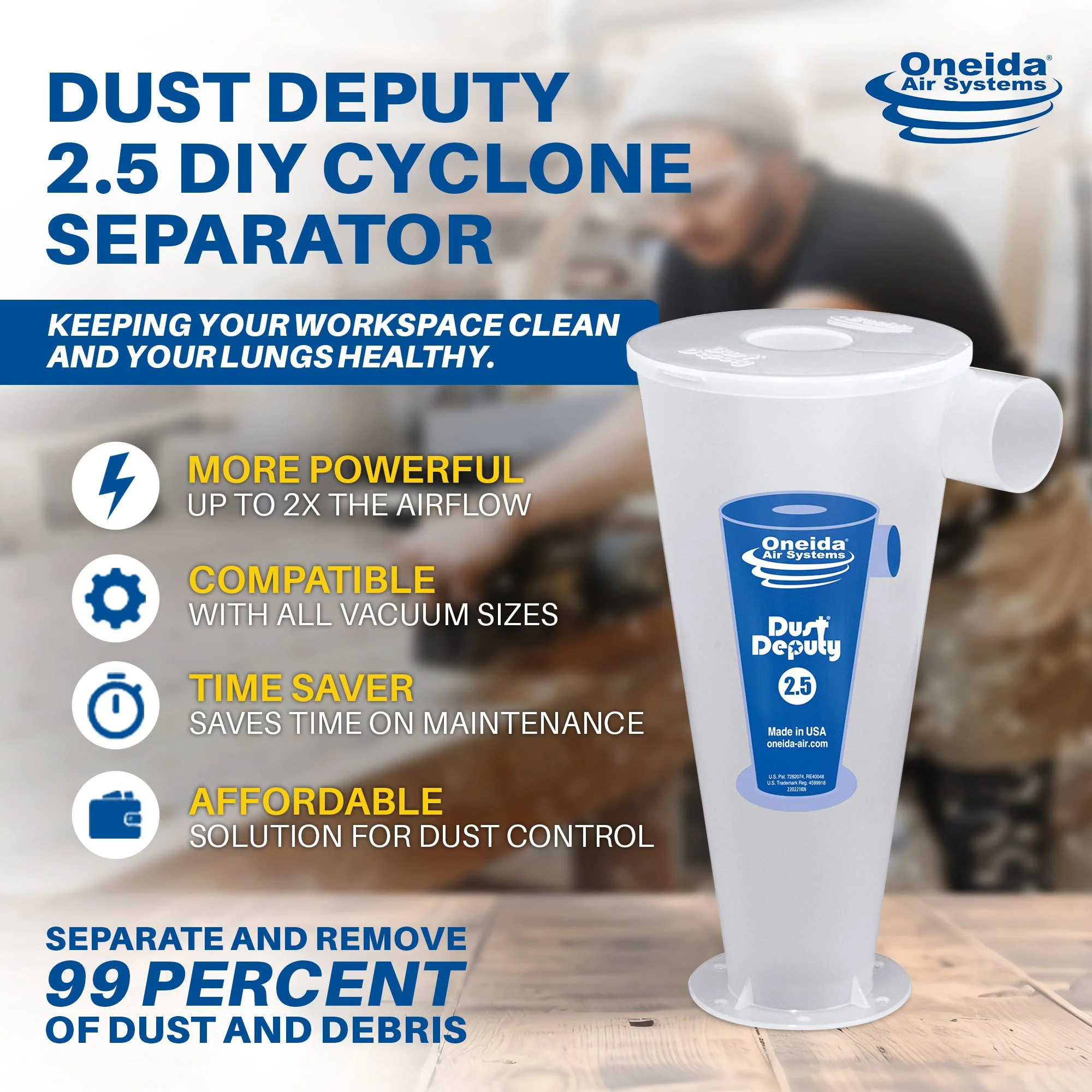Oneida Air Systems Dust Deputy 2.5 DIY Cyclone Separator, Accessory Only, Clear - Image 2