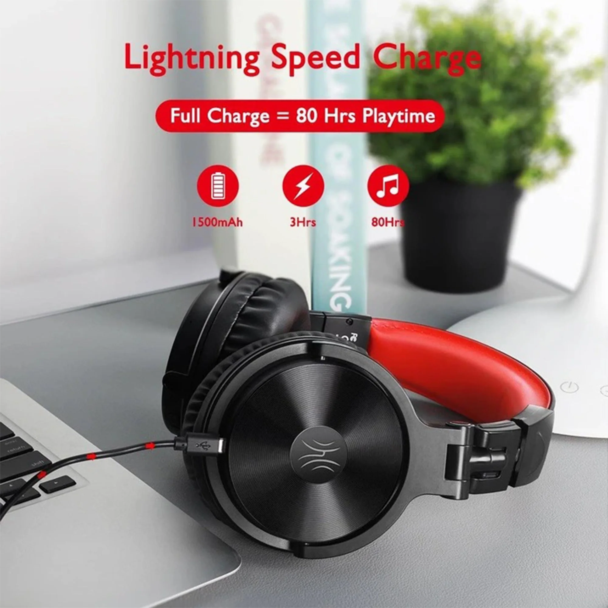 OneOdio Pro M Black+Red Over Ear Bluetooth Wired & Wireless Gaming Headset, Red - Image 6