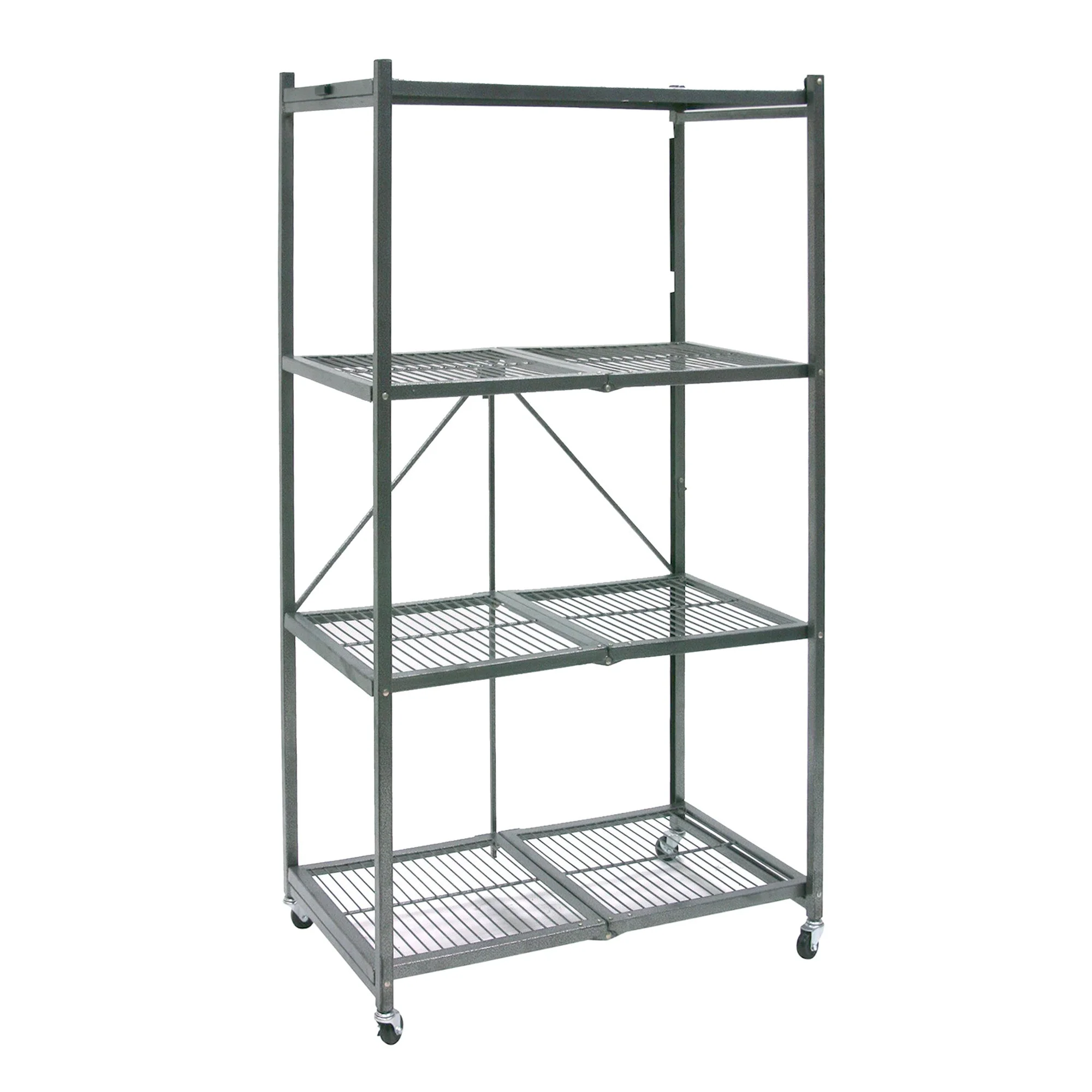Origami 4 Tier Multipurpose Folding Storage Organizing Rack with Wheels, Gray - Image 12