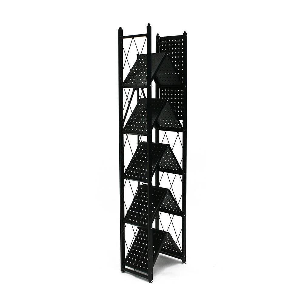 Origami 6 Shelf Bookcase Open Organizer Freestanding Living Room Shelves, Black - Image 9