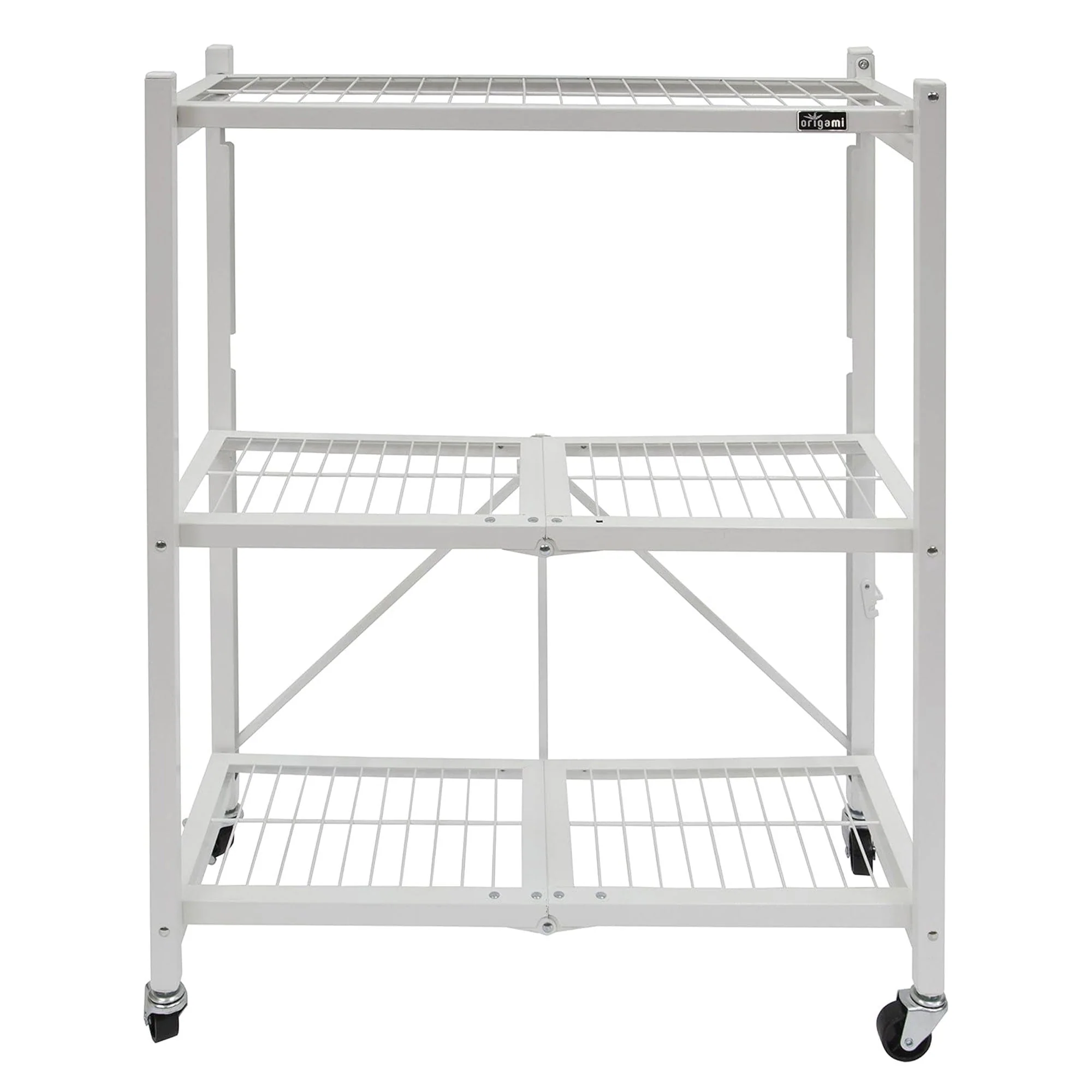 Origami R3 3 Tier Heavy Duty Foldable Rolling Garage Shelving with Wheels, White - Image 9