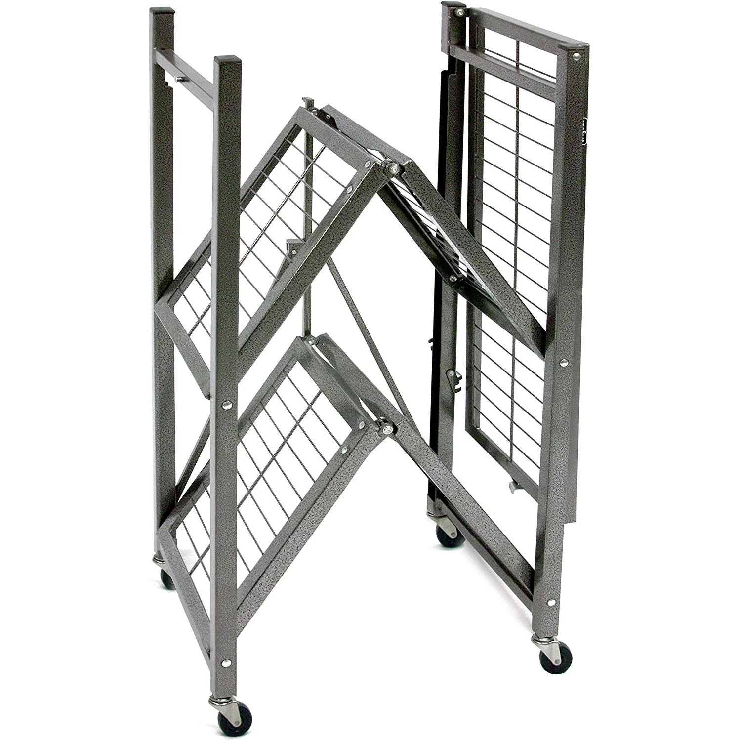 Origami R3 Foldable 3-Tiered Shelf Storage Rack & Wheels, Pewter (2 Pack) - Image 10
