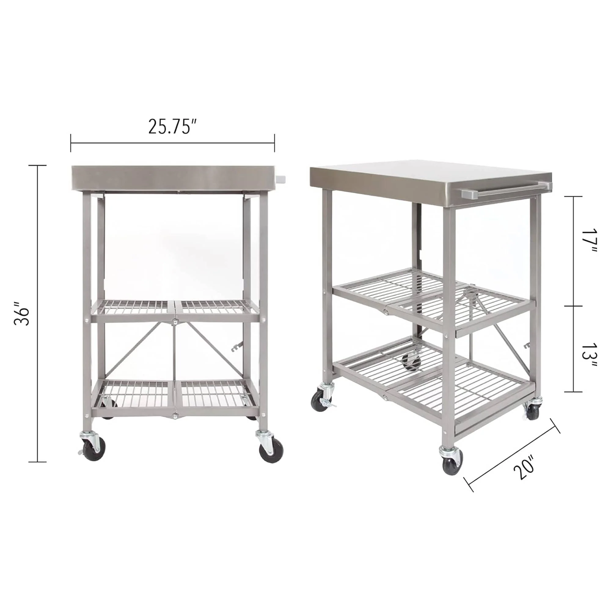 Origami RBT Fully Stainless Steel Foldable Kitchen Cart with Wheels, Silver - Image 2