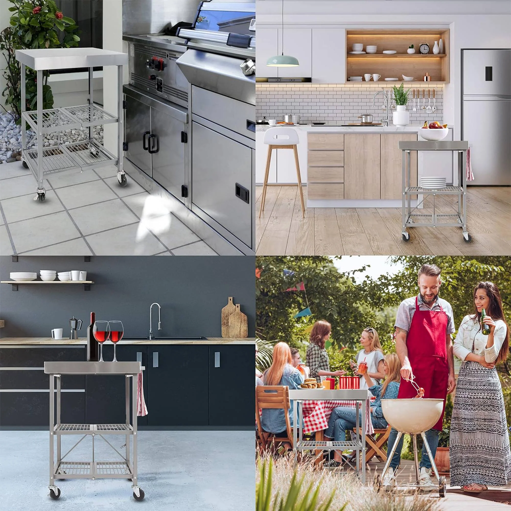 Origami RBT Fully Stainless Steel Foldable Kitchen Cart with Wheels, Silver - Image 5