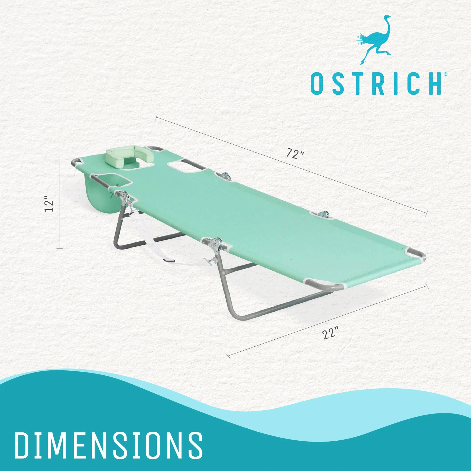 Ostrich Chaise Lounge Folding Sunbathing Recliner Beach Chair, Teal (4 Pack) - Image 11