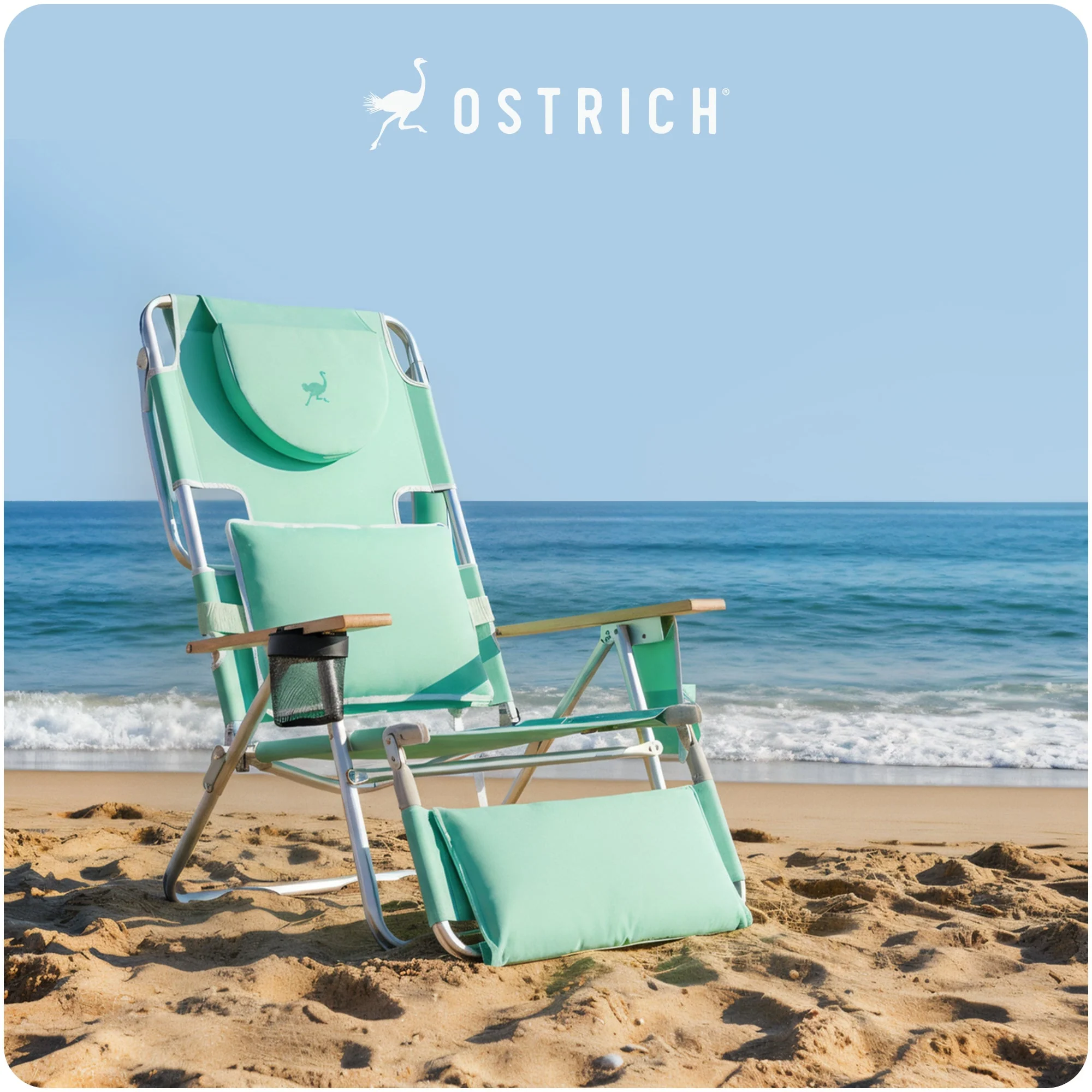 Ostrich The Deluxe 3N1 Lightweight Outdoor Beach Lounge Chair w/ Footrest, Teal - Image 8