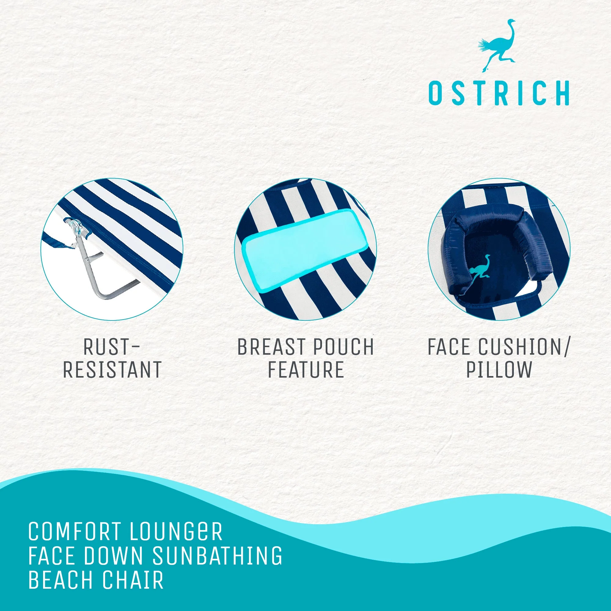 Ostrich Ladies Comfort Lounger Chair & On Your Back Beach Chair, Striped Blue - Image 2