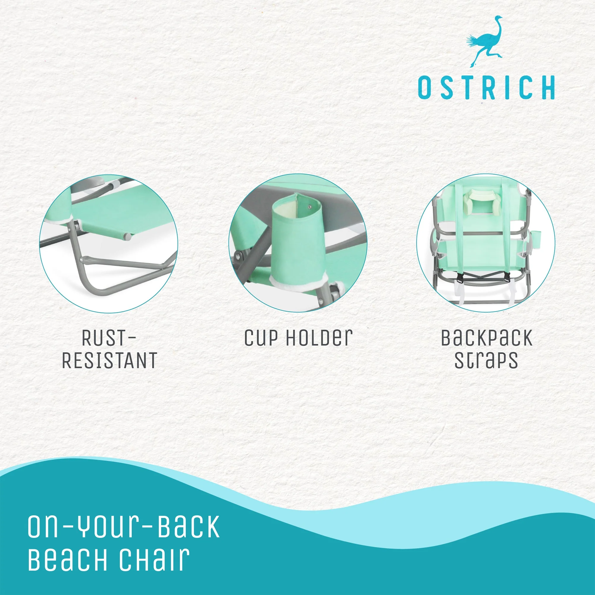 Ostrich On Your Back Folding Reclining Outdoor Camping Lawn Chair, Teal (4 Pack) - Image 11