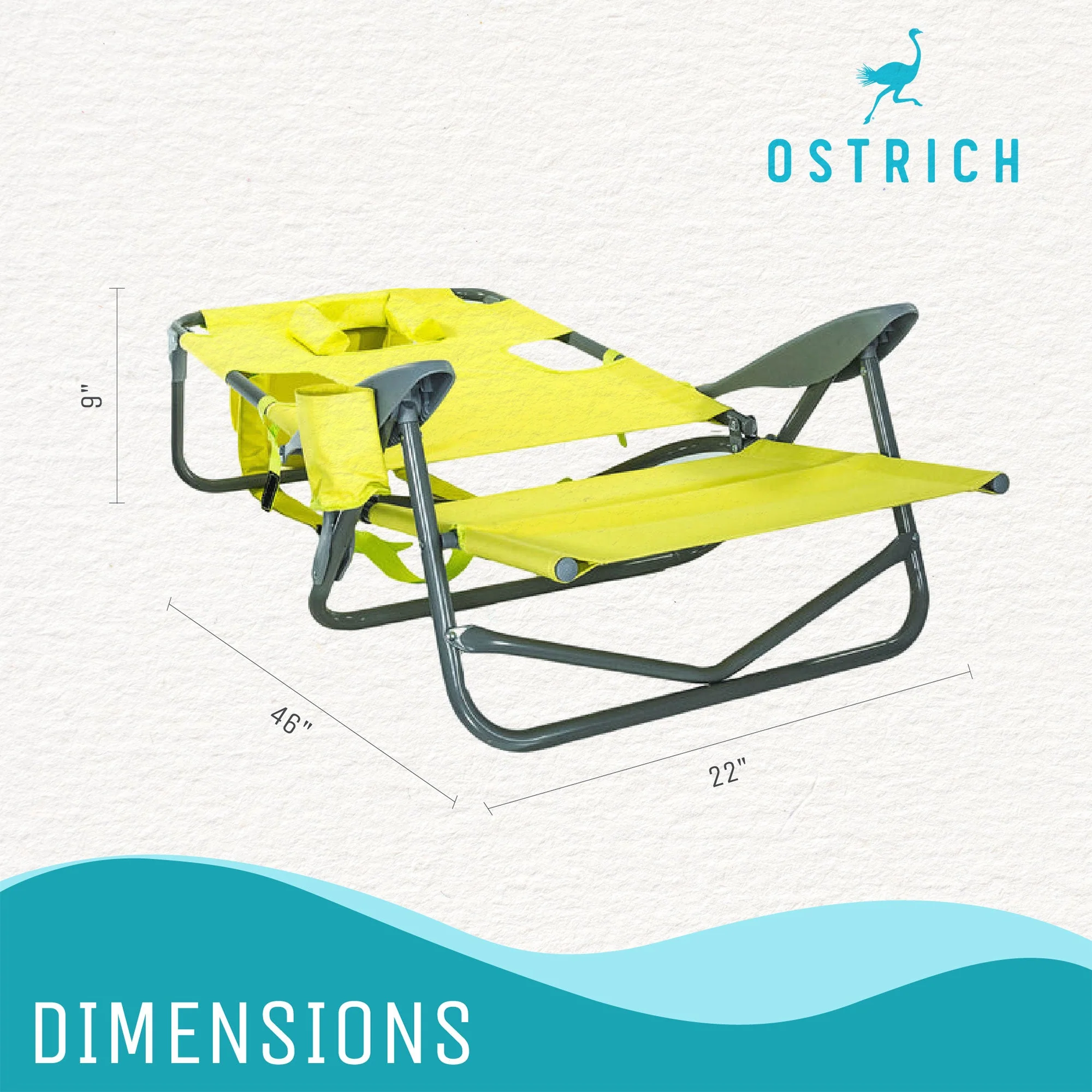 Ostrich On Your Back Reclining Lawn Chair & Chaise Folding Beach Lounger, Green - Image 5