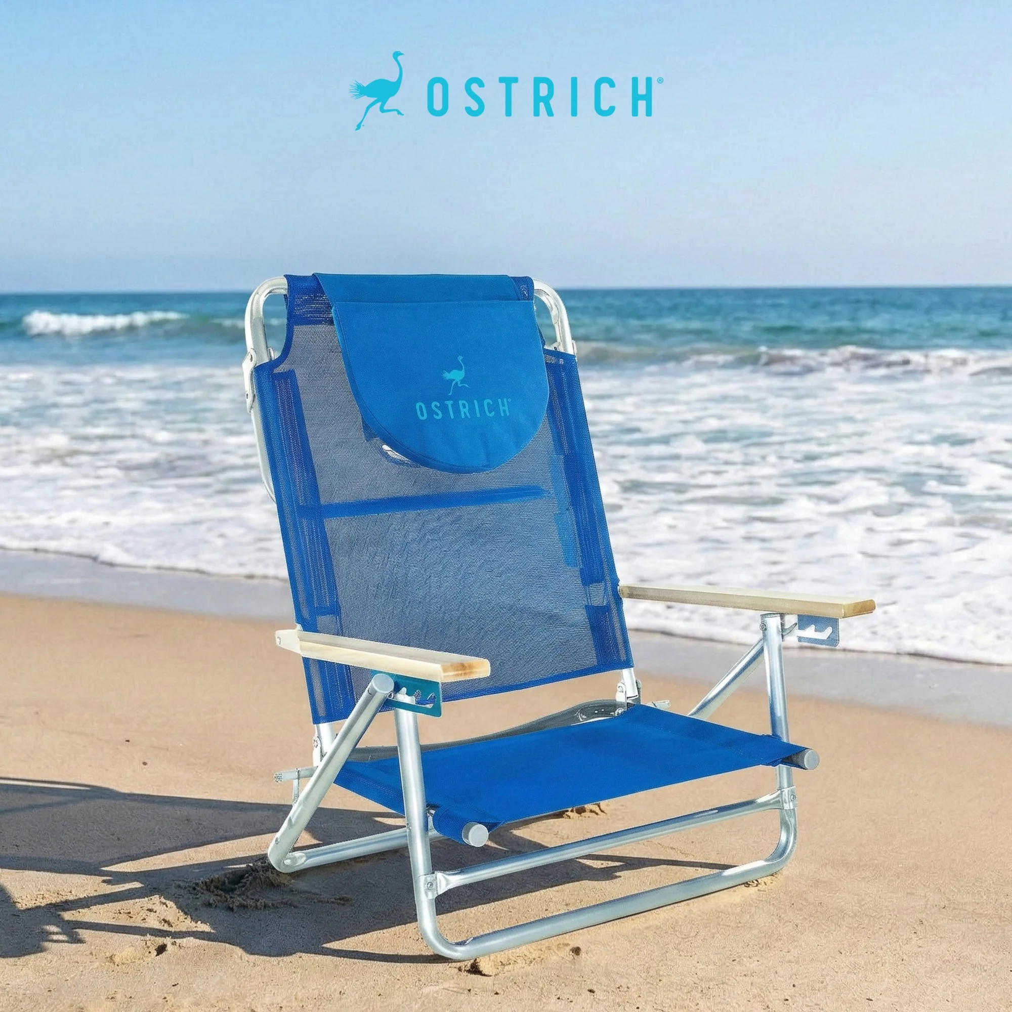Ostrich South Beach Chair, Portable Outdoor Camping Pool Tanning Recliner, Blue - Image 7