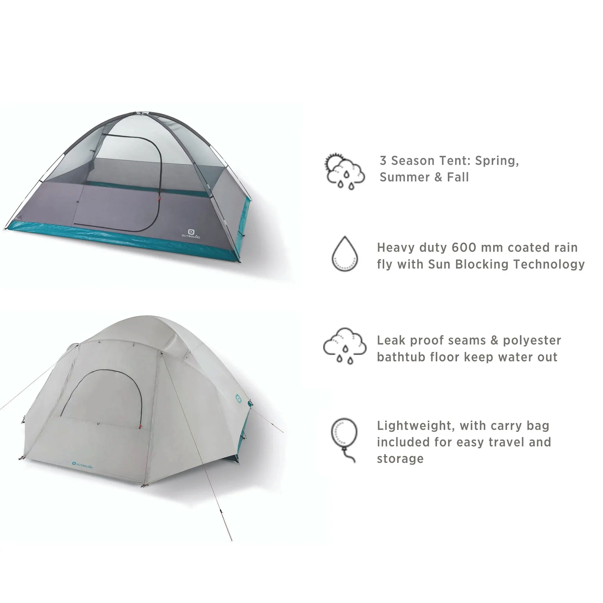 Outbound 8 Person 3 Season Camping Black-Out Dome Tent with Rainfly, Gray/White - Image 3