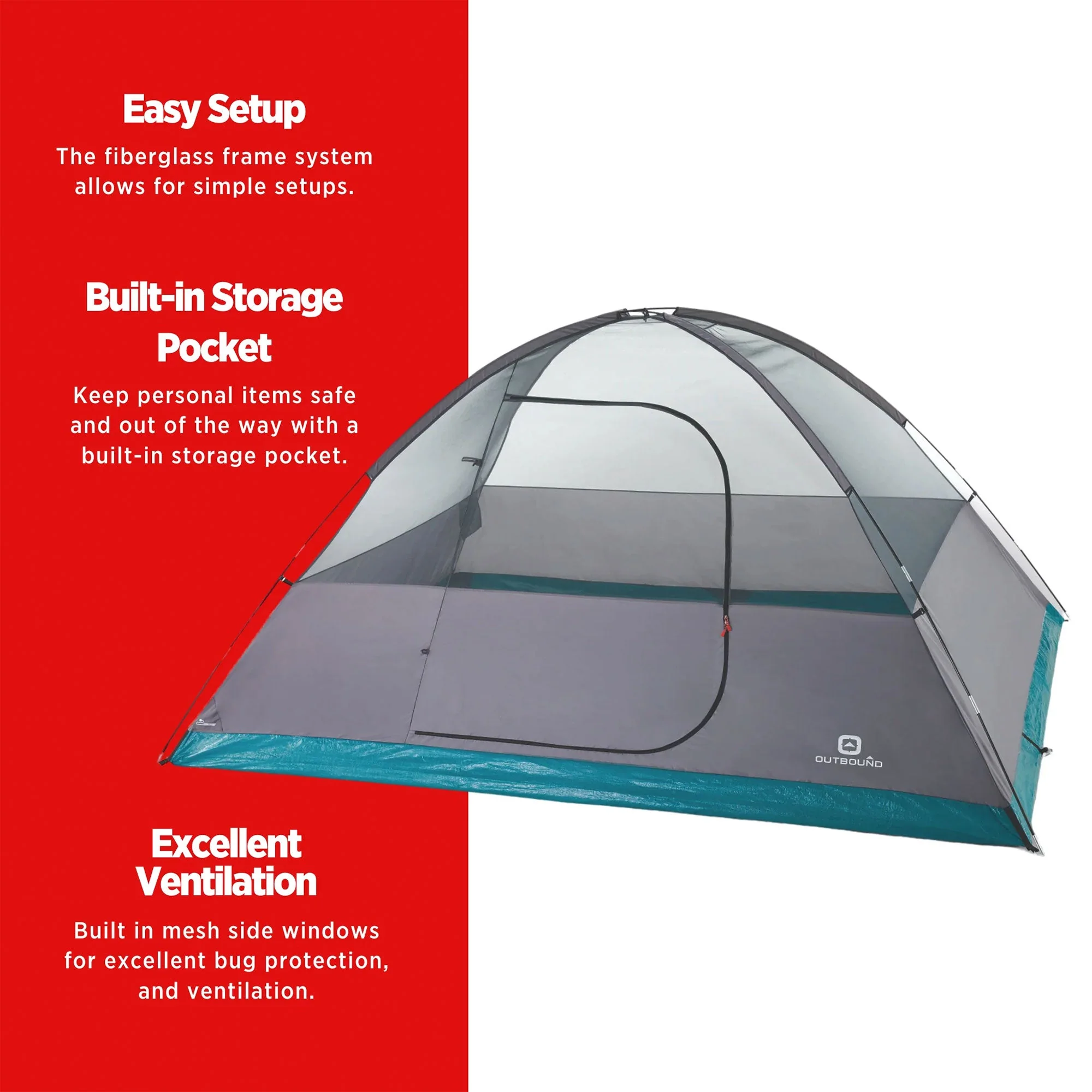 Outbound 8 Person 3 Season Camping Black-Out Dome Tent with Rainfly, Gray/White - Image 5