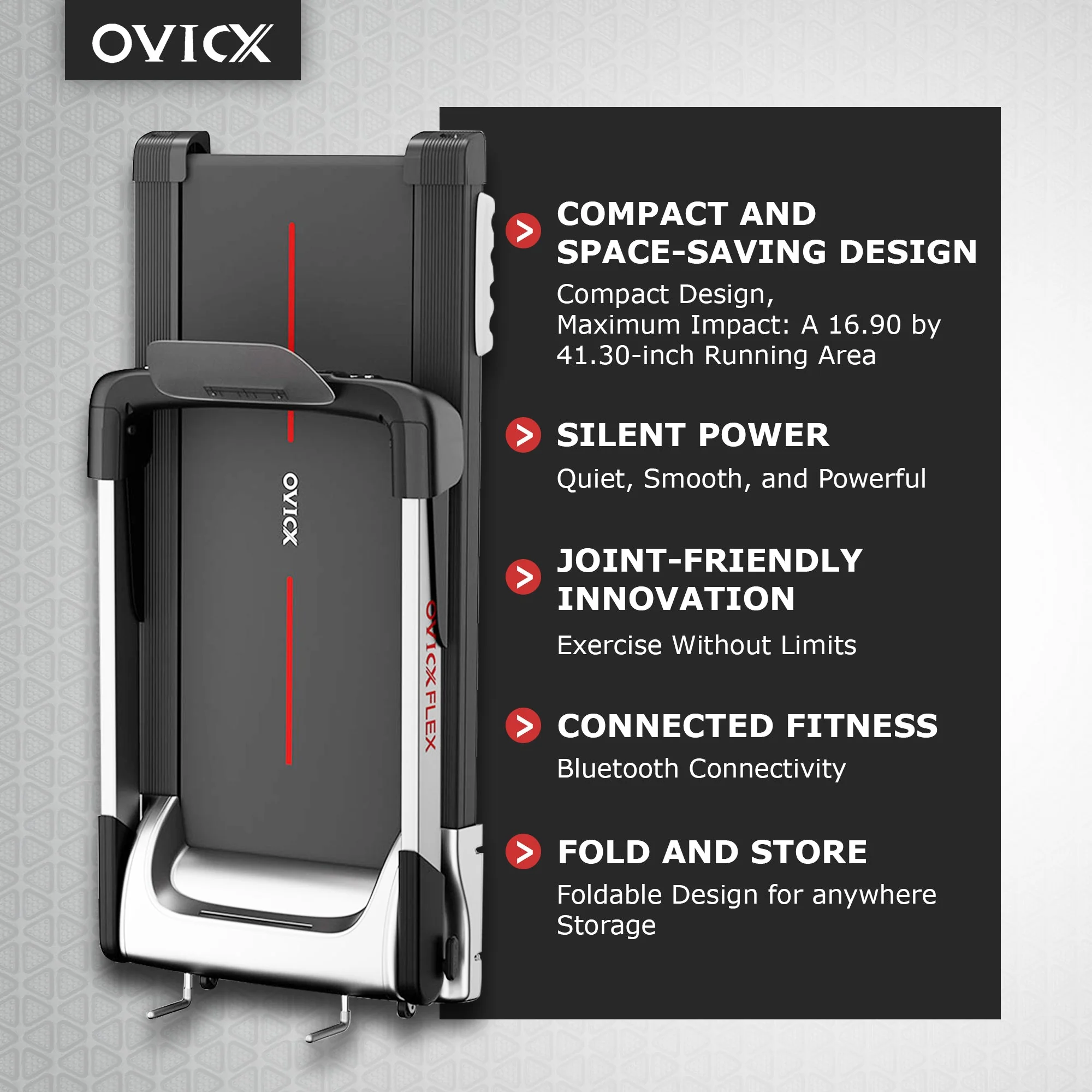 OVICX Quiet Portable Folding Flex Treadmill w/ Bluetooth & Fitness Tracking App - Image 2