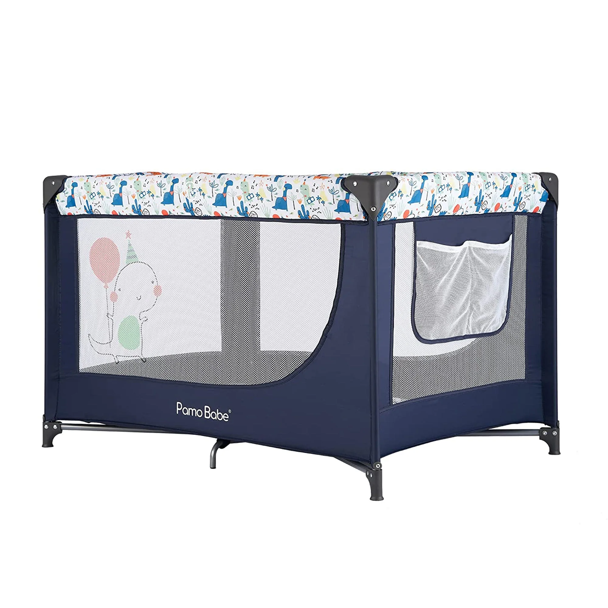 Pamo Babe Portable Enclosed Baby Playpen Crib with Mattress and Carry Bag, Blue - Image 3
