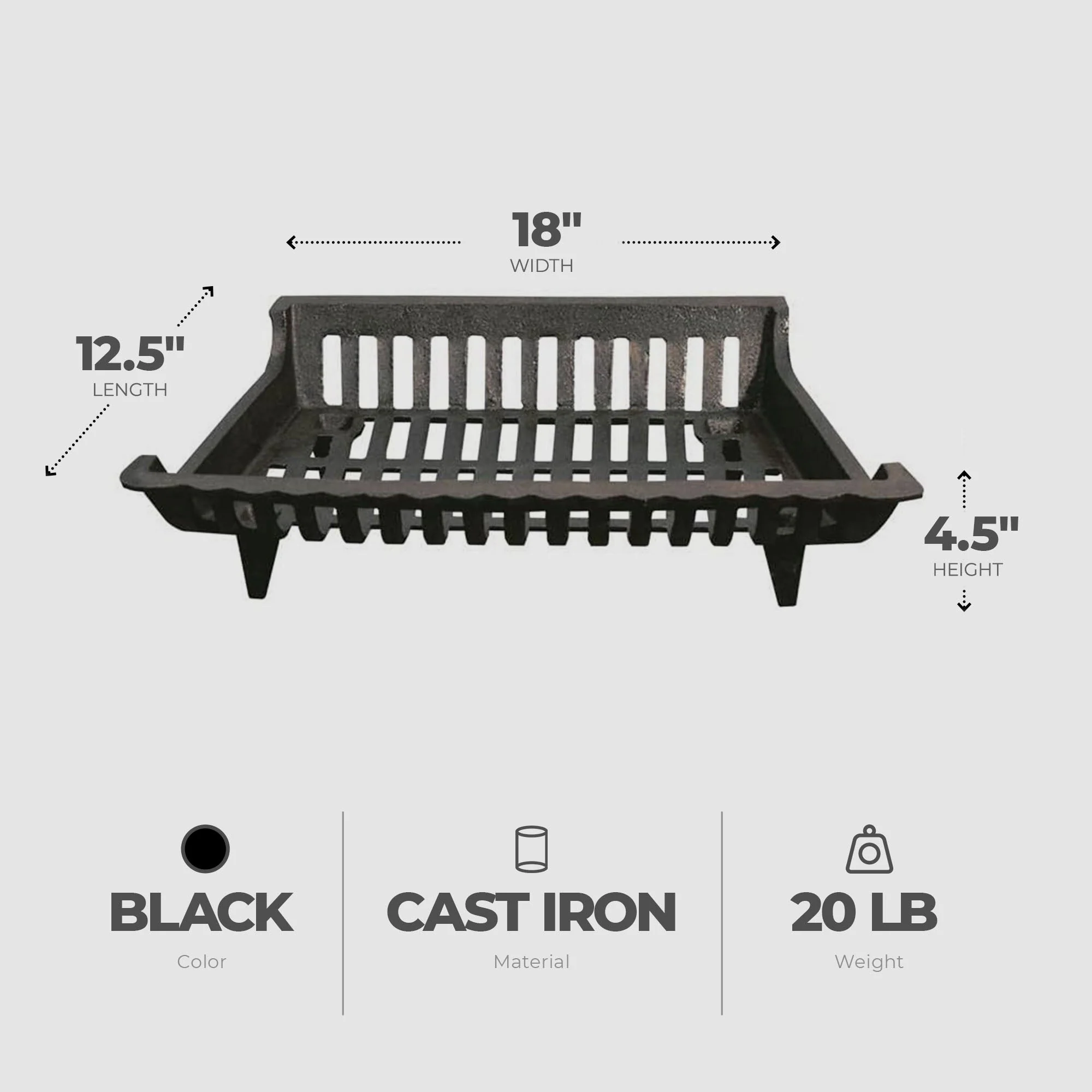 Panacea 18 Inch Cast Iron Fireplace Grate for Fireplace Log Carriers and Holders - Image 3