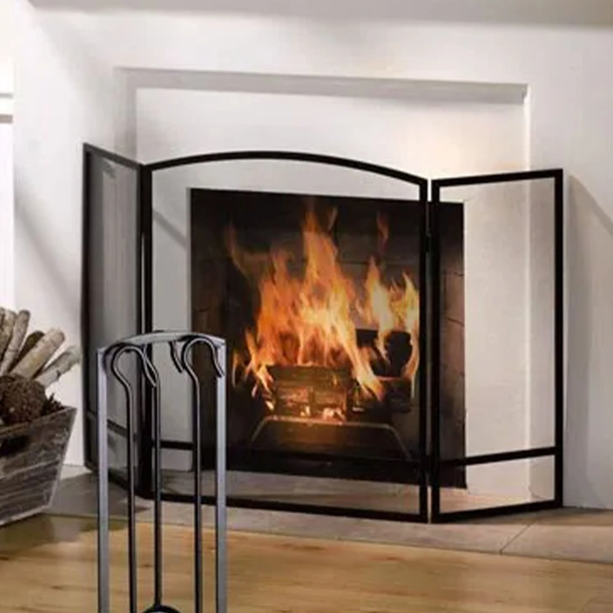 Panacea 30 by 48 Inch 3 Panel Matte Fireplace Screen with Arched Design, Black - Image 4