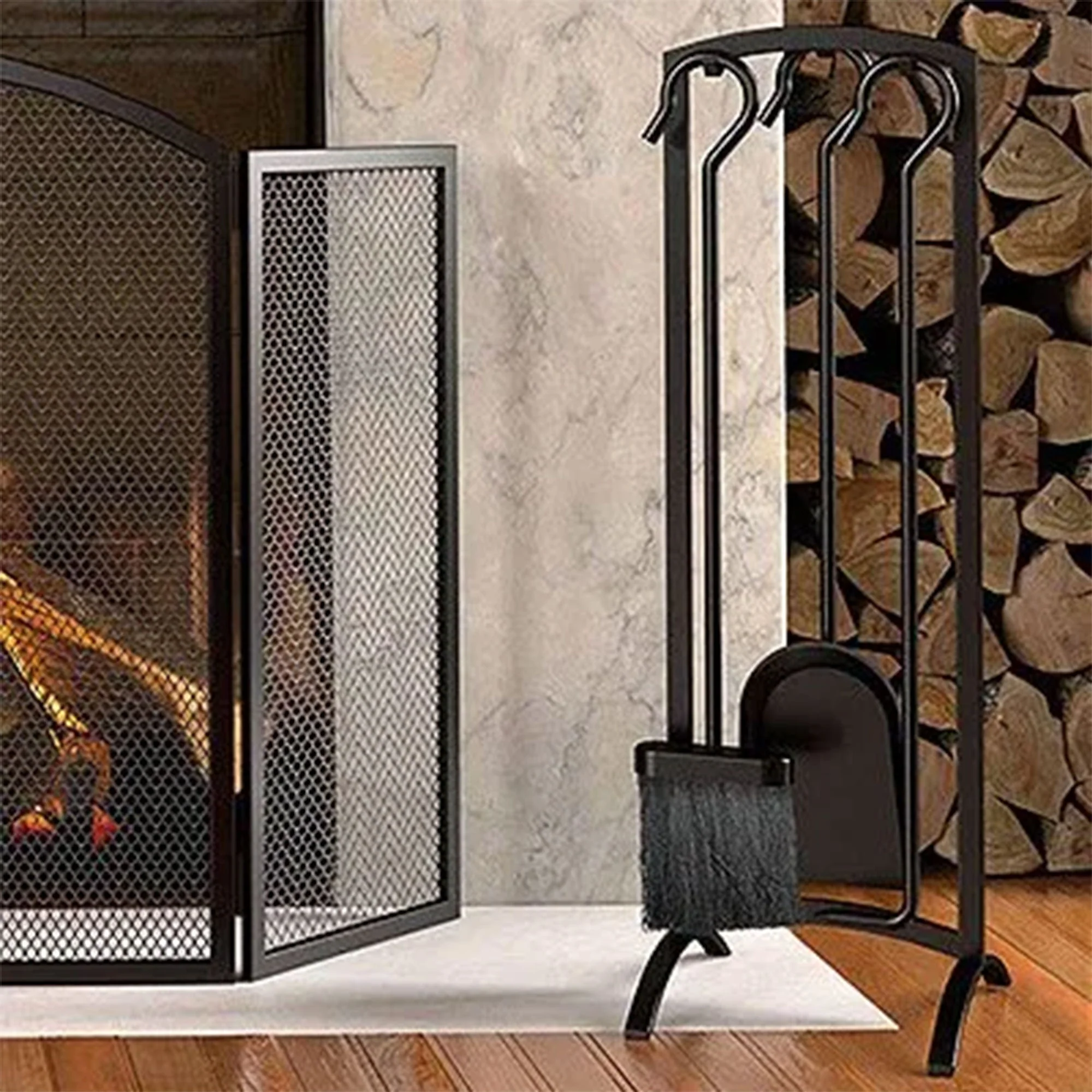 Panacea 4 Piece Arch Top Fireplace Tool Set with Brush, Shovel, Poker and Stand - Image 4