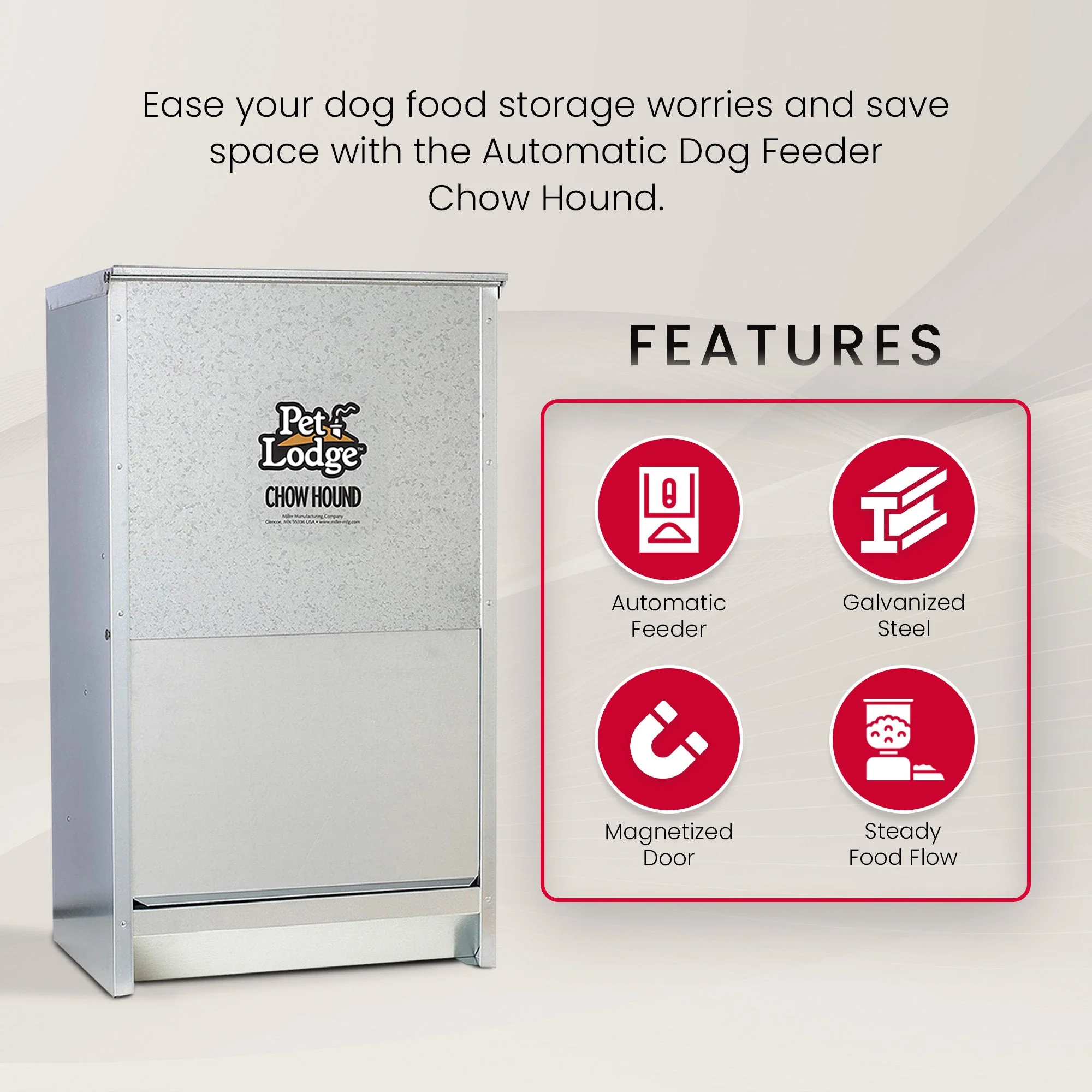 Pet Lodge Dry Food Automatic Steel Dog Feeder Chow Hound w/ 50 Pound Capacity - Image 2