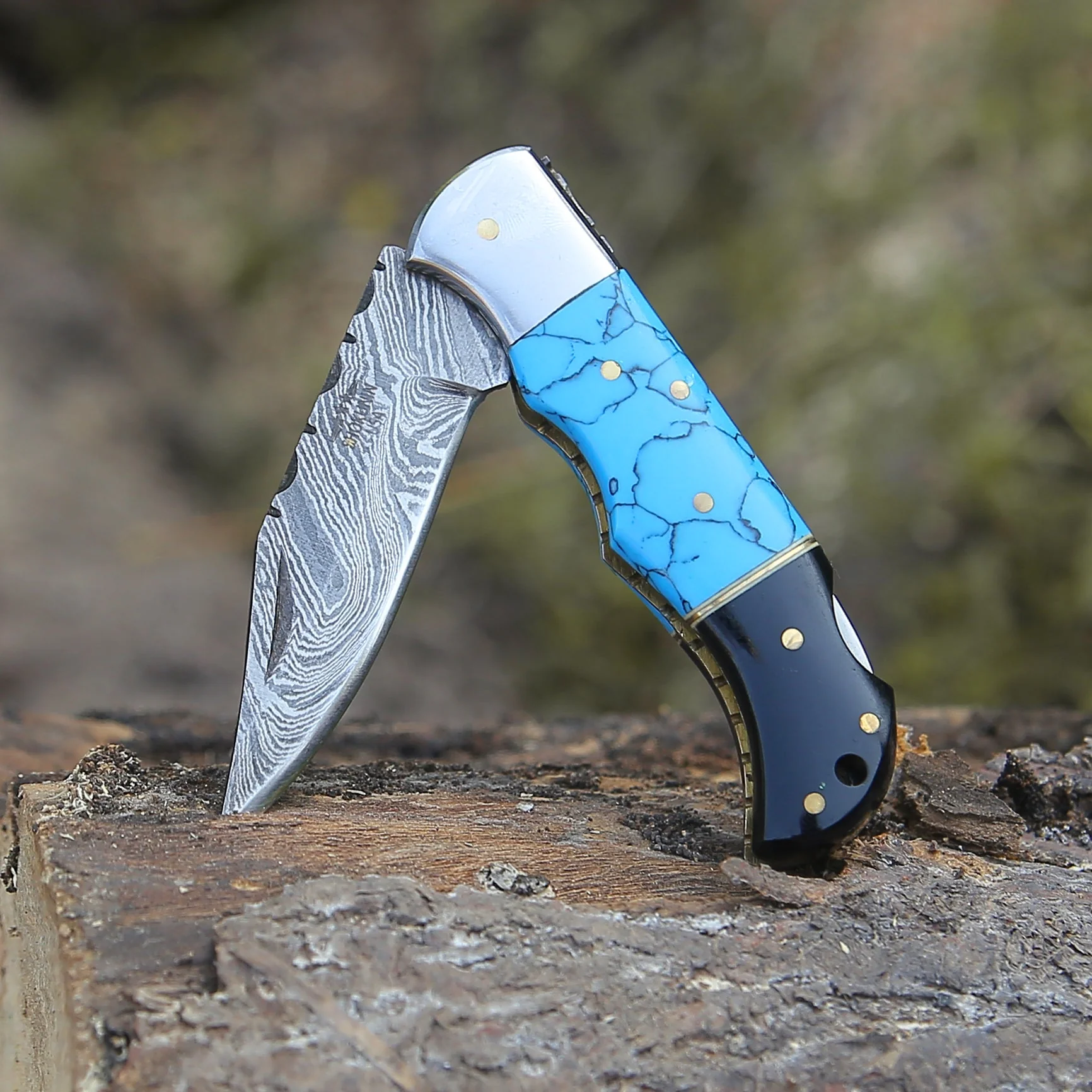 Phoenix Pocket Knife with Turrquoise & Bull Horn Handle - Image 3