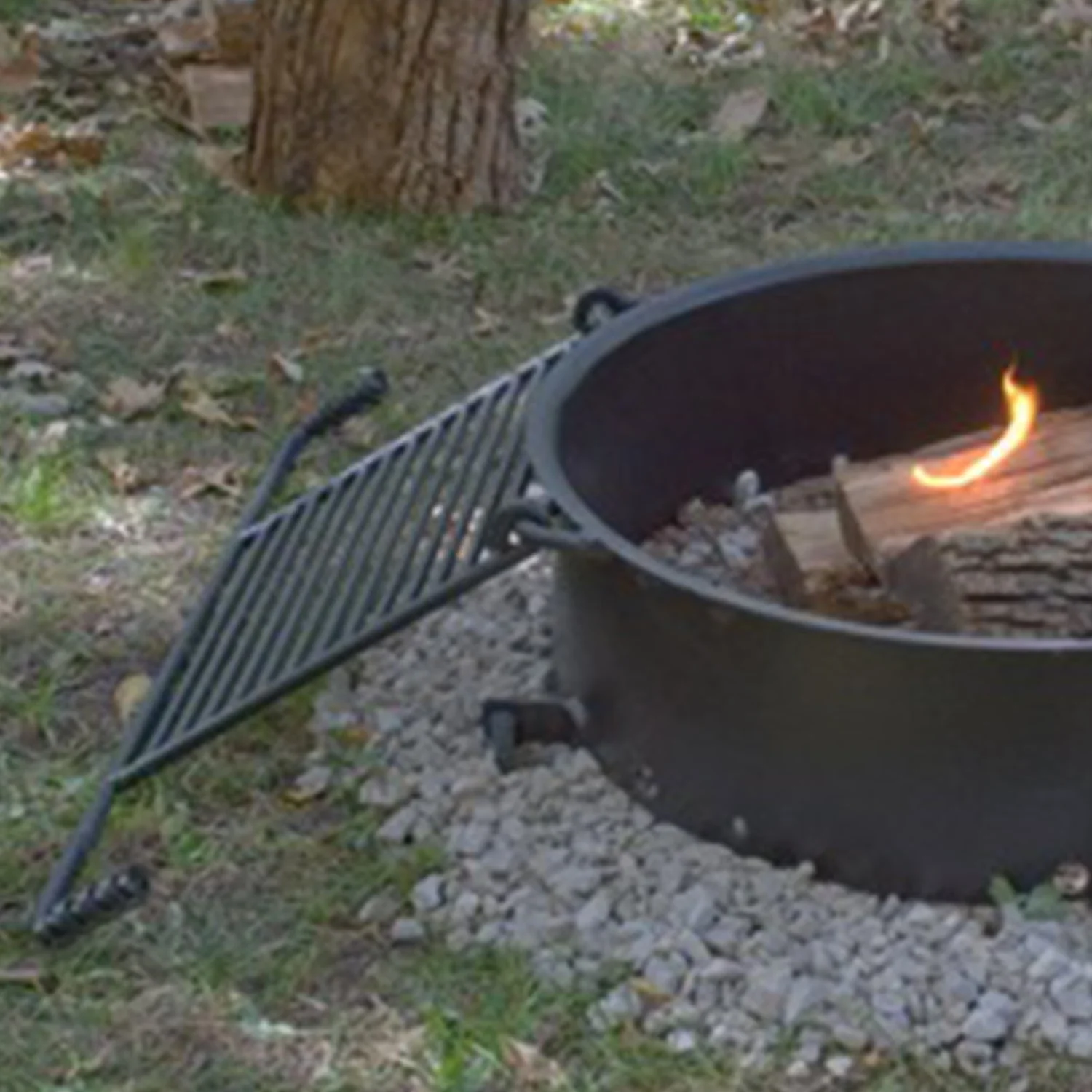 Pilot Rock 24 Inch Steel Ground Fire Pit Ring and Metal Cooking Grate, Black - Image 2