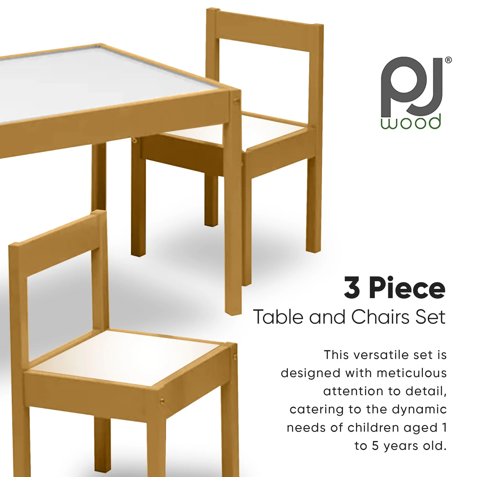 PJ Wood 3 Piece Table and Chairs Set with Natural Finish and Dry Erase Surface - Image 3