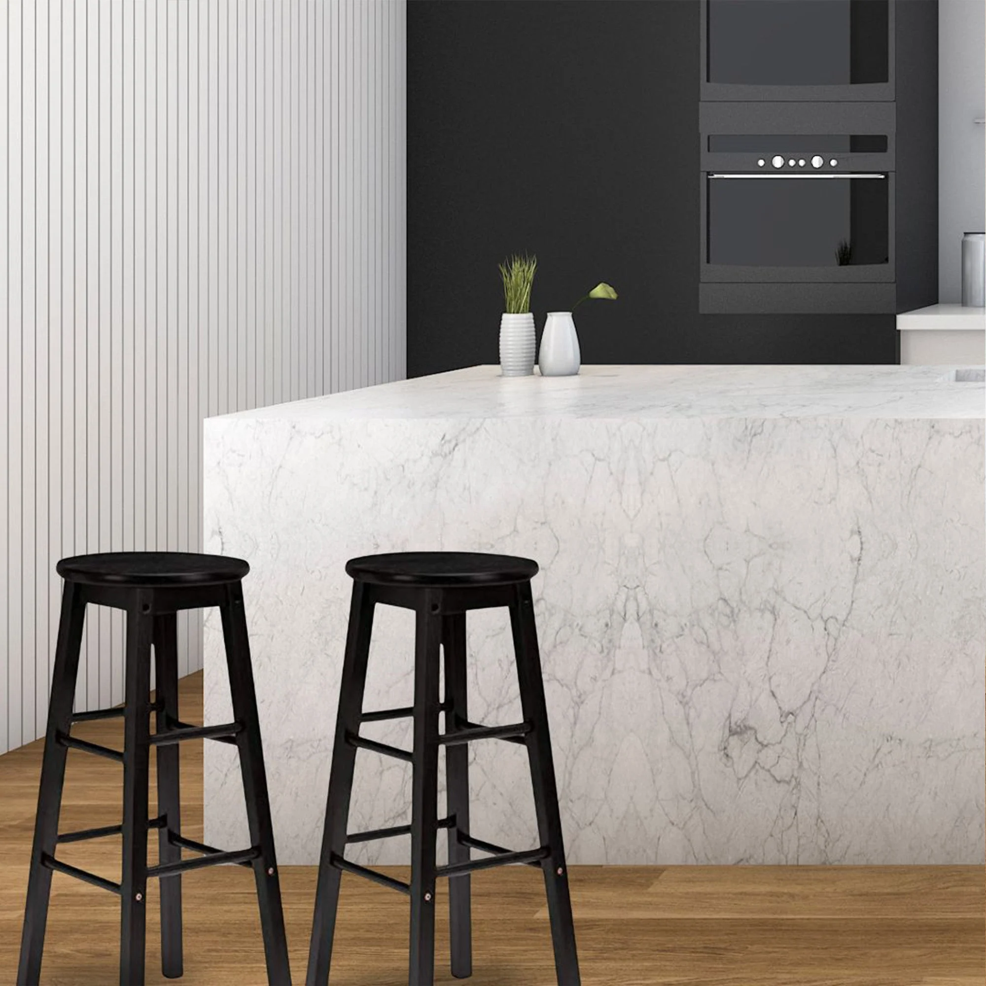 PJ Wood Classic Round-Seat 24 Inch Kitchen and Counter Stools, Black, Set of 2 - Image 5