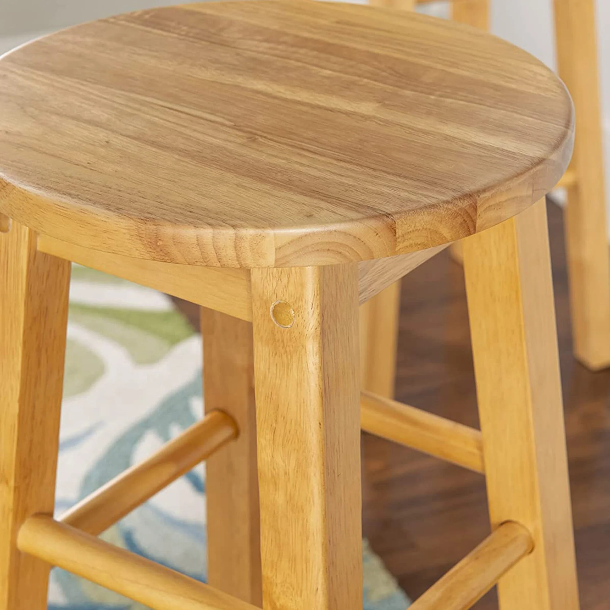 PJ Wood Classic Round Seat 29" Tall Kitchen Counter Stools, Natural (Set of 4) - Image 5