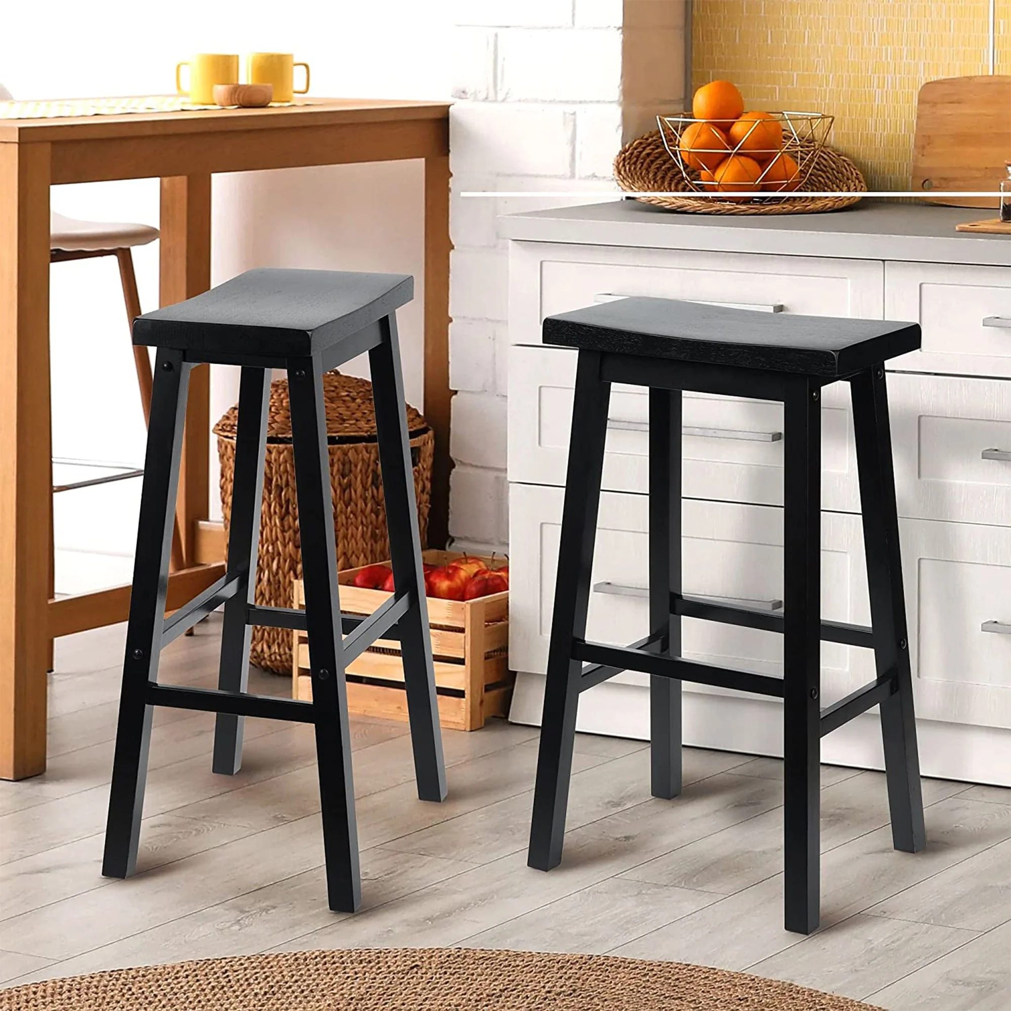 PJ Wood Classic Saddle Seat 24 Inch Kitchen Bar Counter Stool, Black (3 Pack) - Image 10