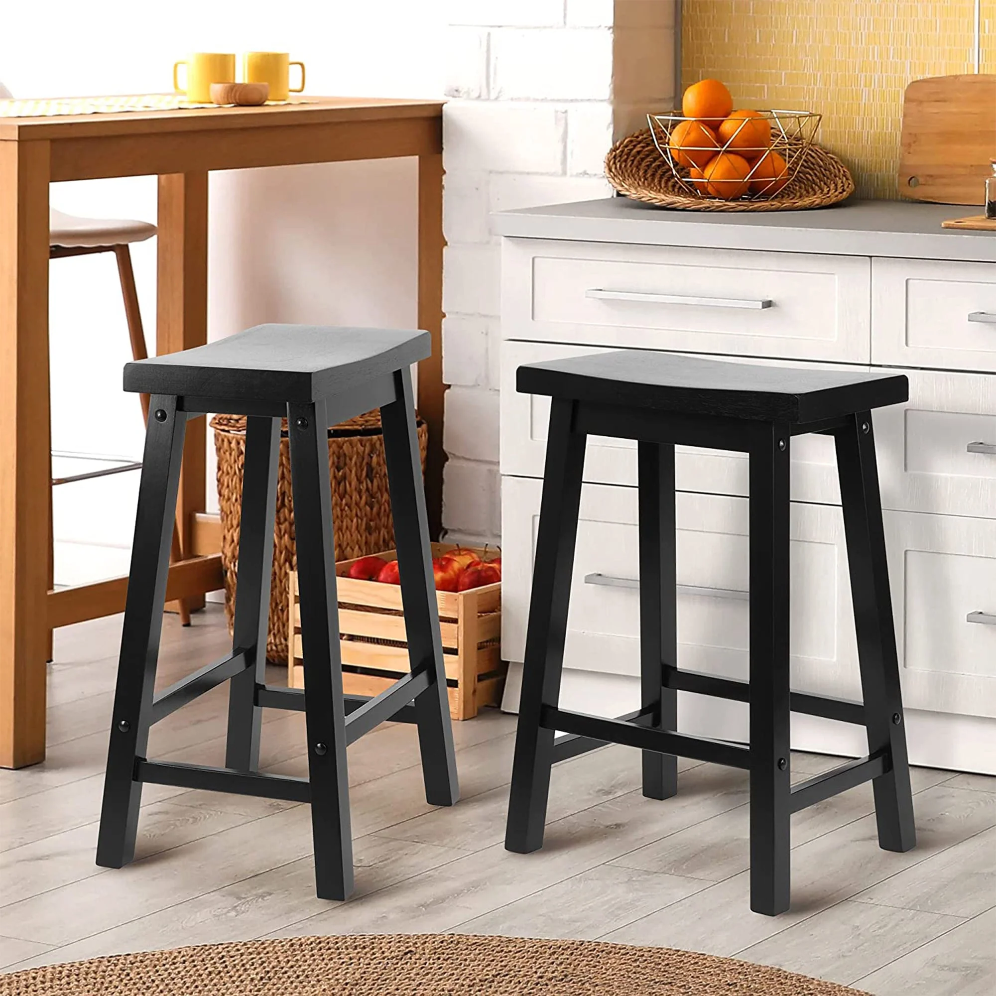 PJ Wood Classic Saddle Seat 24" Tall Kitchen Counter Stools, Black (Set of 10) - Image 10