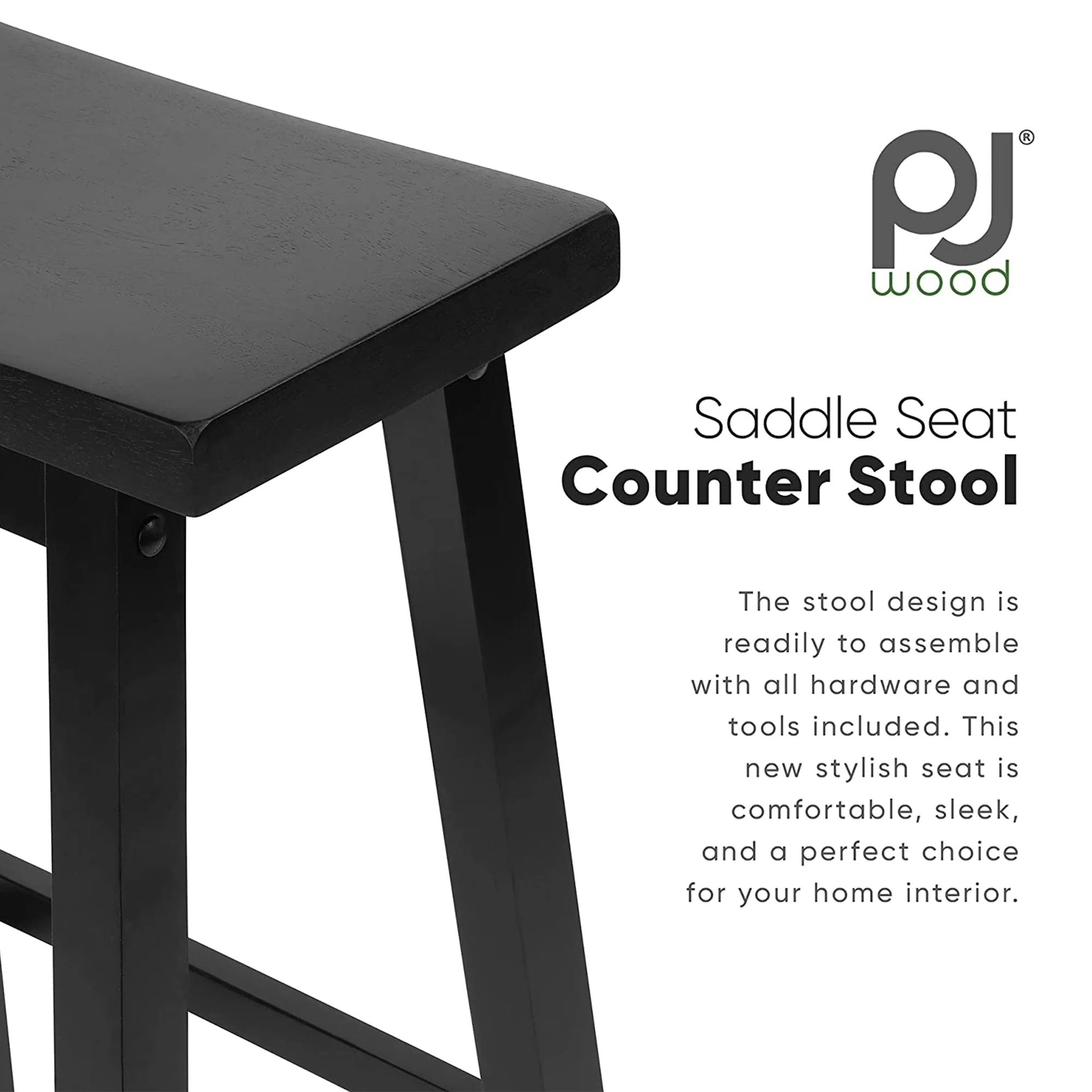 PJ Wood Classic Saddle Seat 24" Tall Kitchen Counter Stools, Black (Set of 10) - Image 7