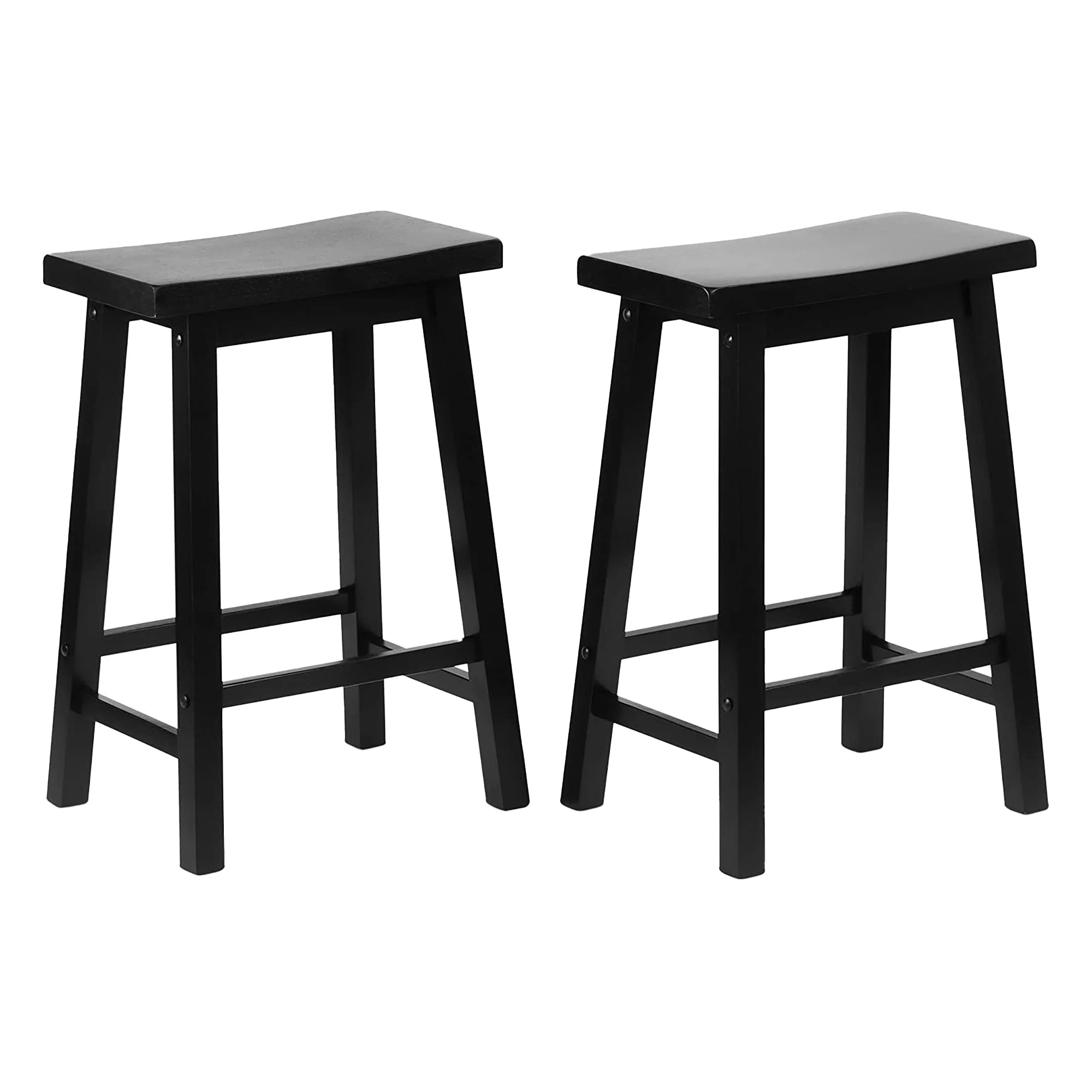 PJ Wood Classic Saddle Seat 24" Tall Kitchen Counter Stools, Black (Set of 4) - Image 2