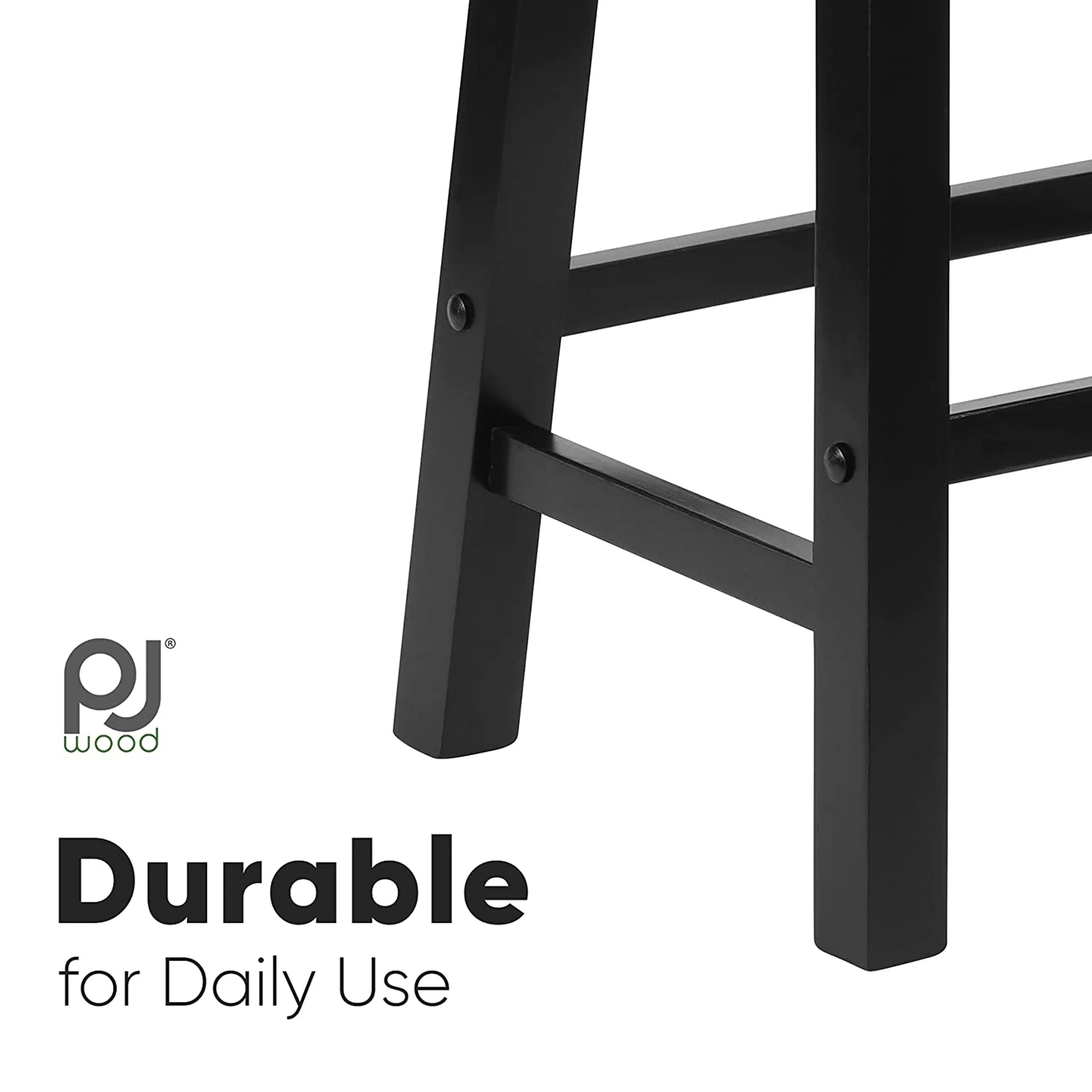 PJ Wood Classic Saddle Seat 24" Tall Kitchen Counter Stools, Black (Set of 4) - Image 8