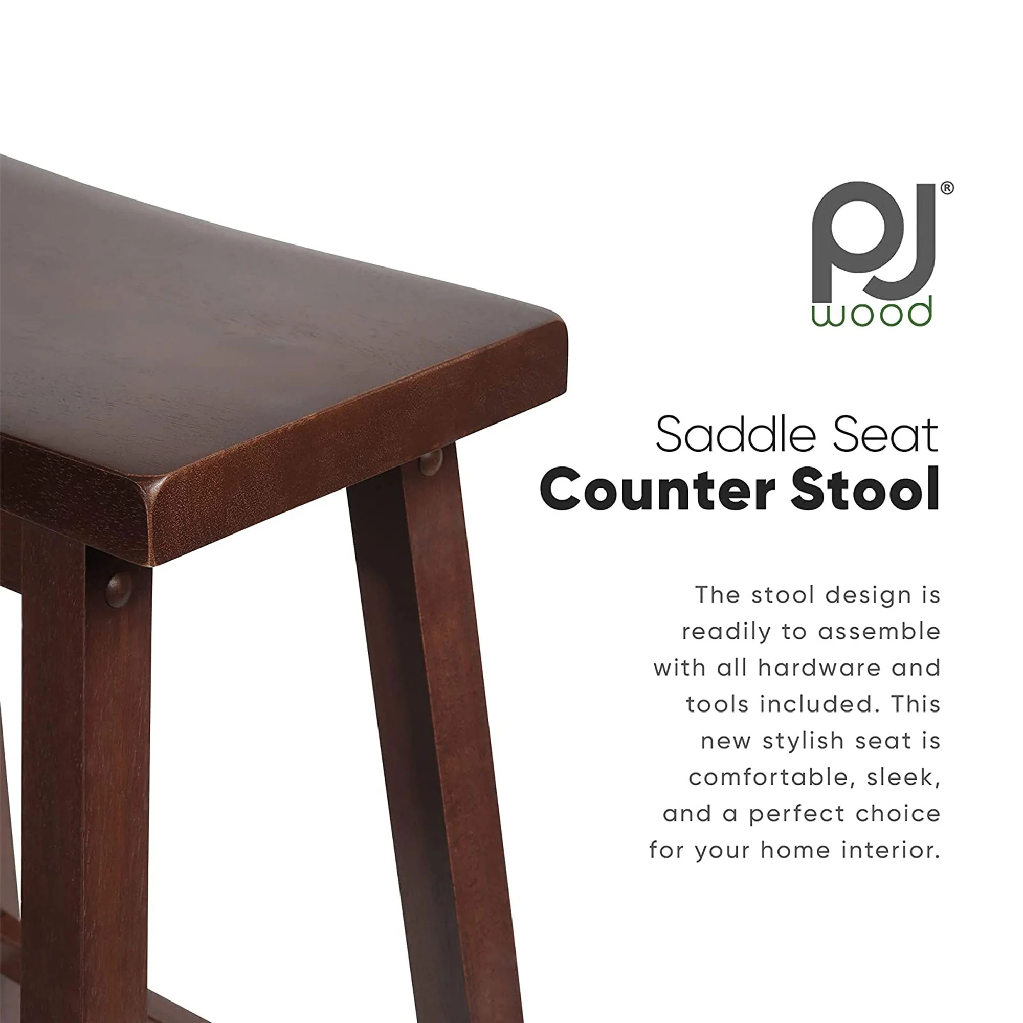 PJ Wood Classic Saddle Seat 24" Tall Kitchen Counter Stools, Walnut (Set of 6) - Image 5