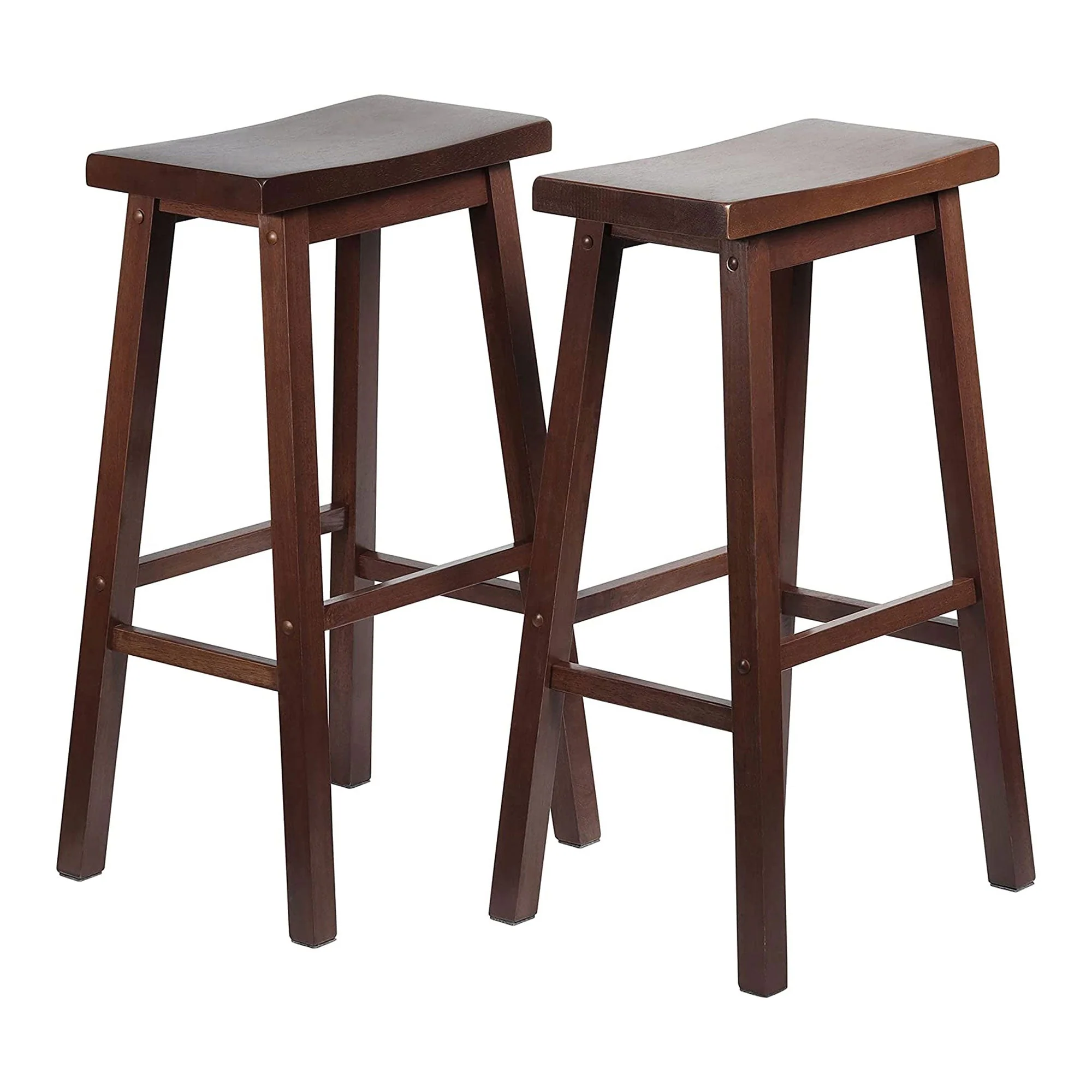 PJ Wood Classic Saddle Seat 29" Tall Kitchen Counter Stools, Walnut (Set of 8) - Image 2