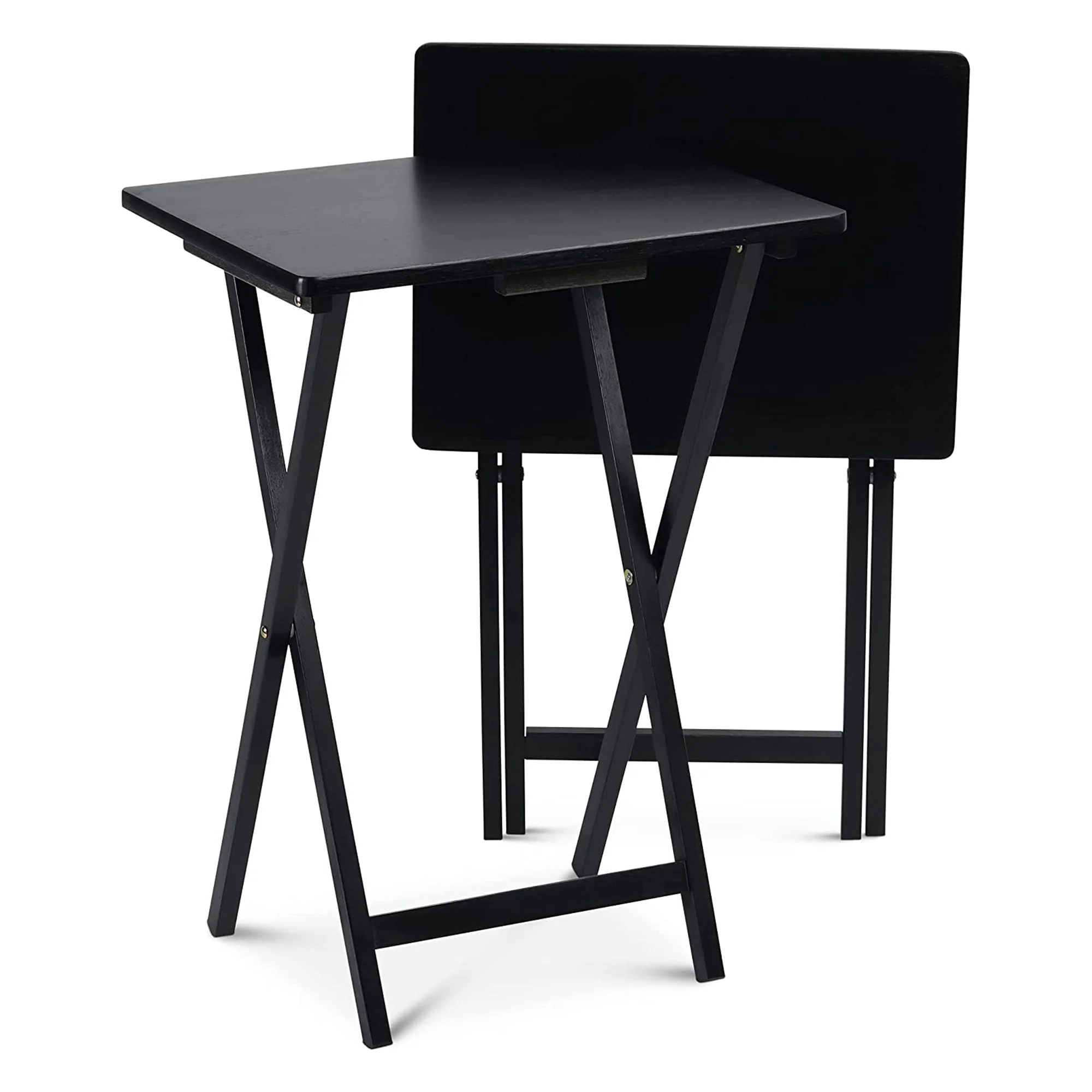PJ Wood Folding TV Tray, Collapsible Portable Snack Tables, Black, 2 Piece Set - Image 11