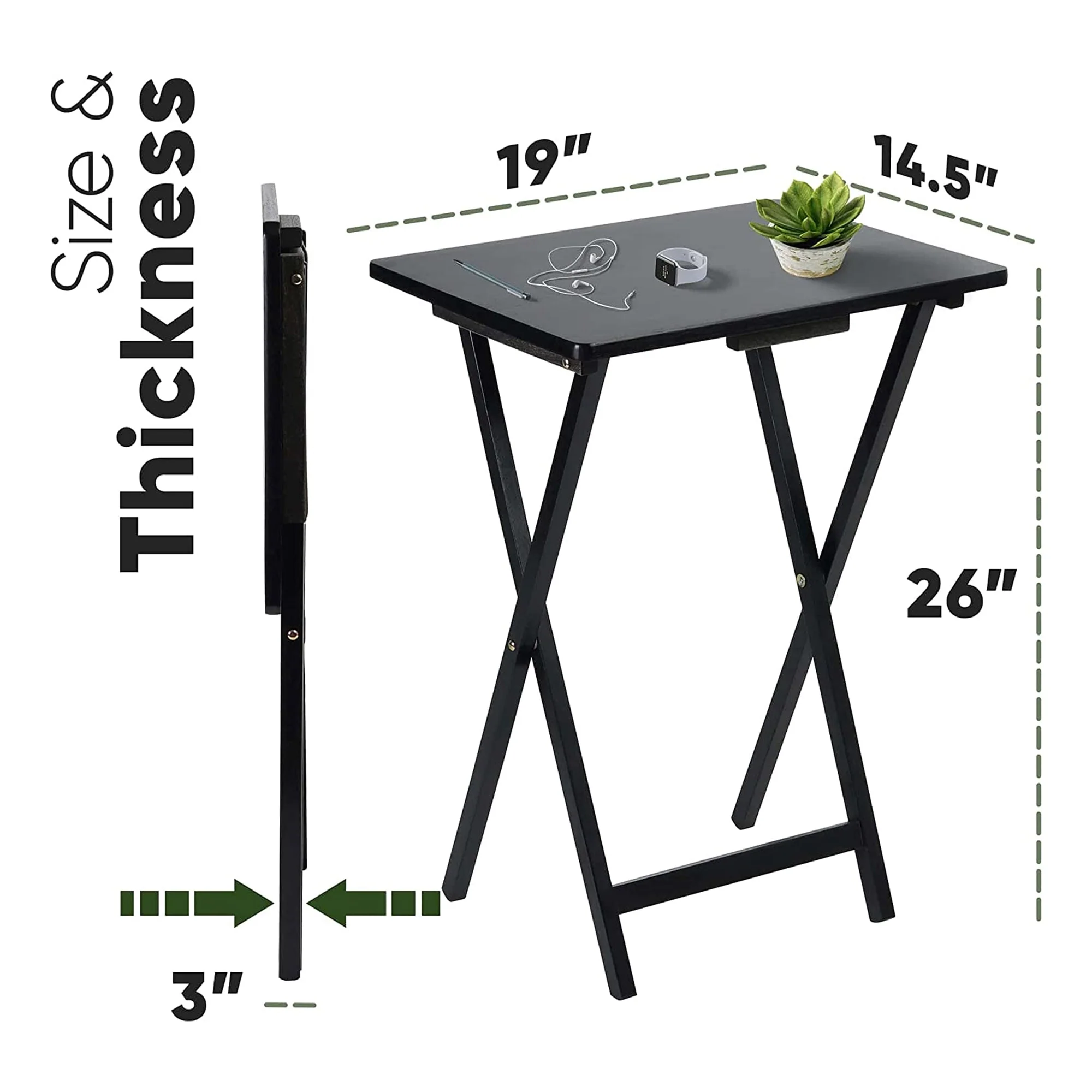 PJ Wood Portable Folding TV Snack Tray Table Desk Stand, Black (8 Piece Set) - Image 9