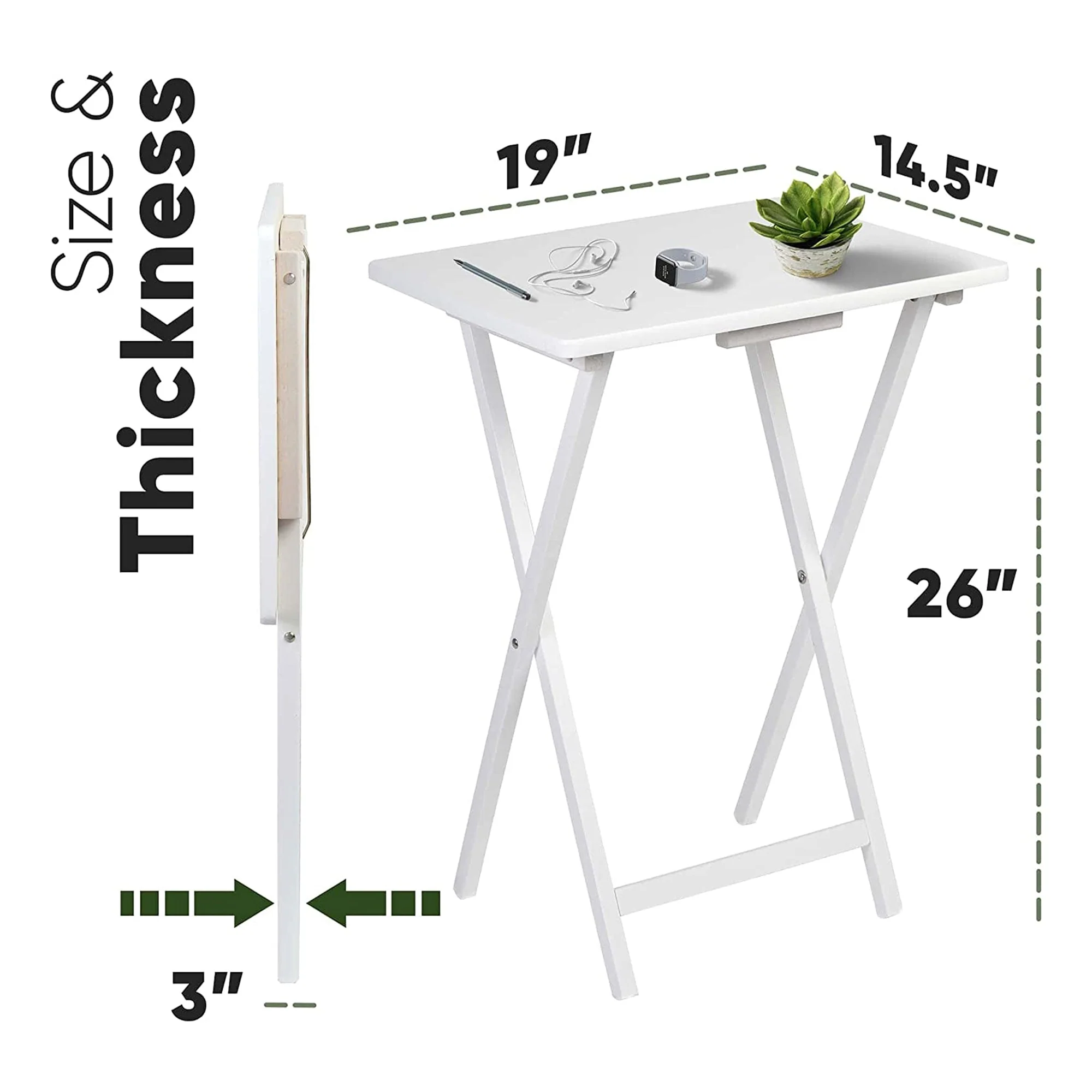 PJ Wood Portable Folding TV Snack Tray Table Desk Stand, White (6 Piece Set) - Image 9