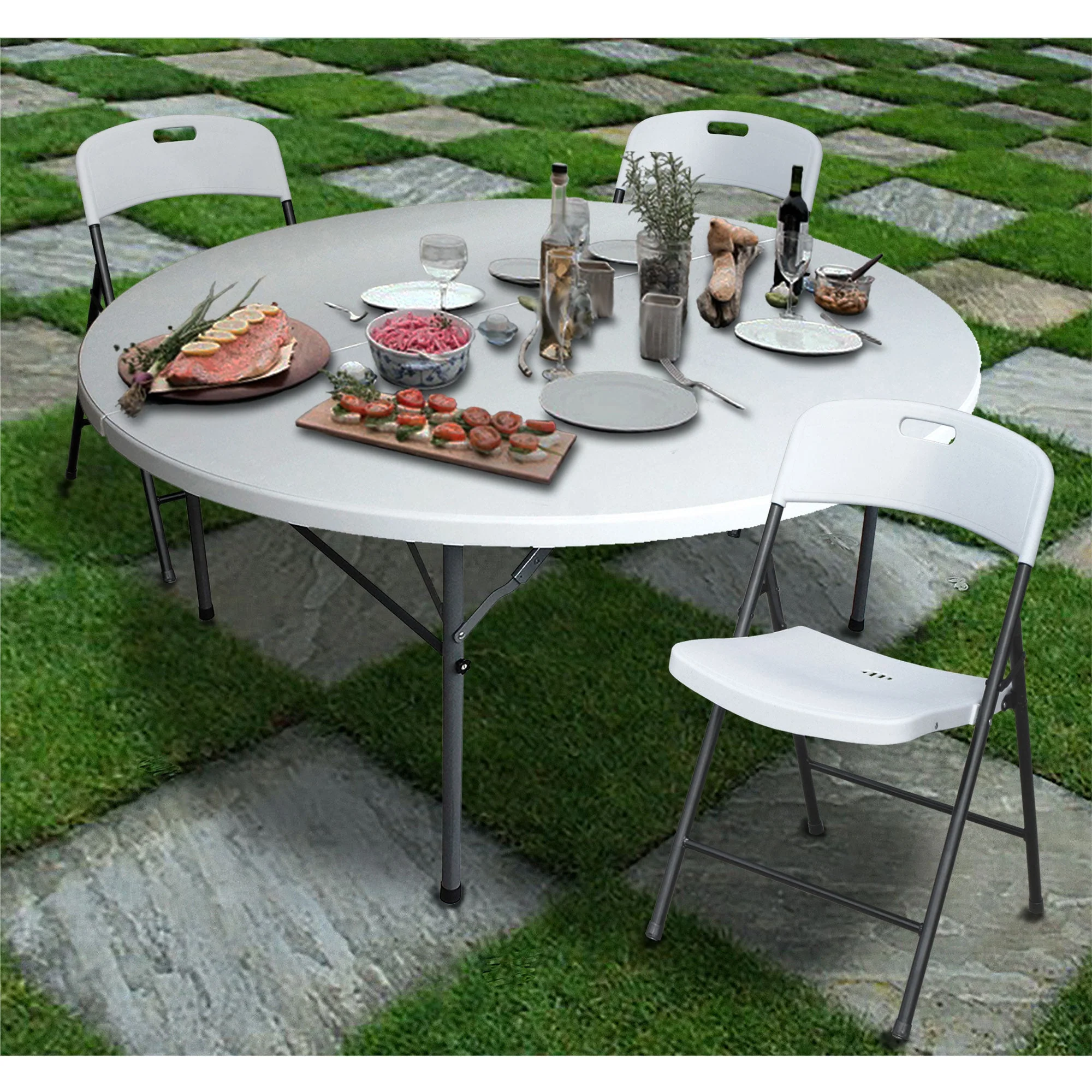 Plastic Development Group 5 Foot Fold In Half Round Folding Banquet Table, White - Image 5